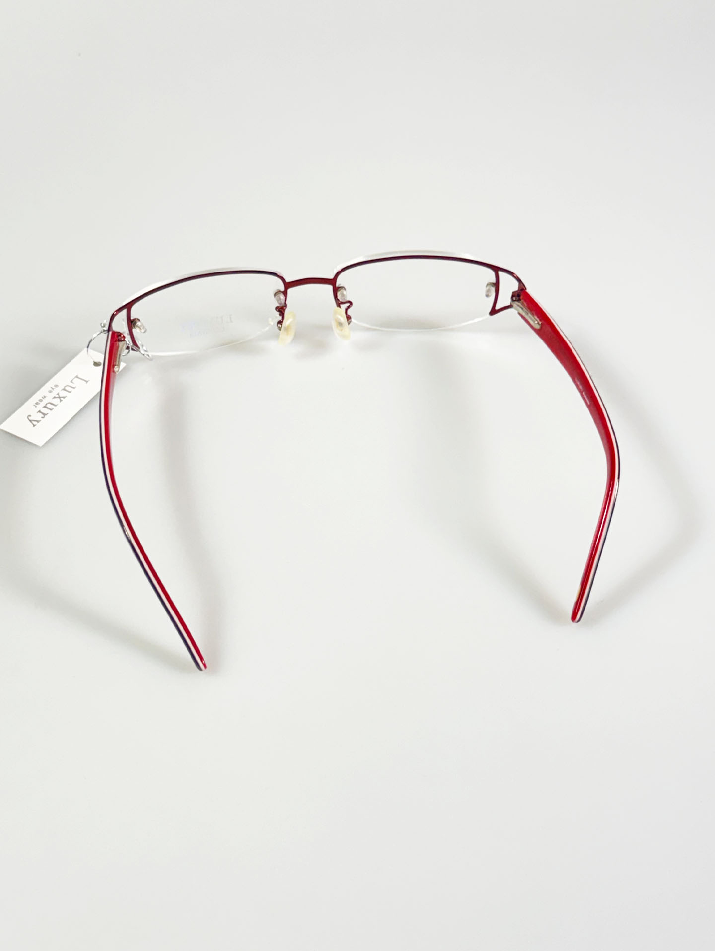 LUXURY EYEWEAR Burgundy Rimless Square Metal Glasses