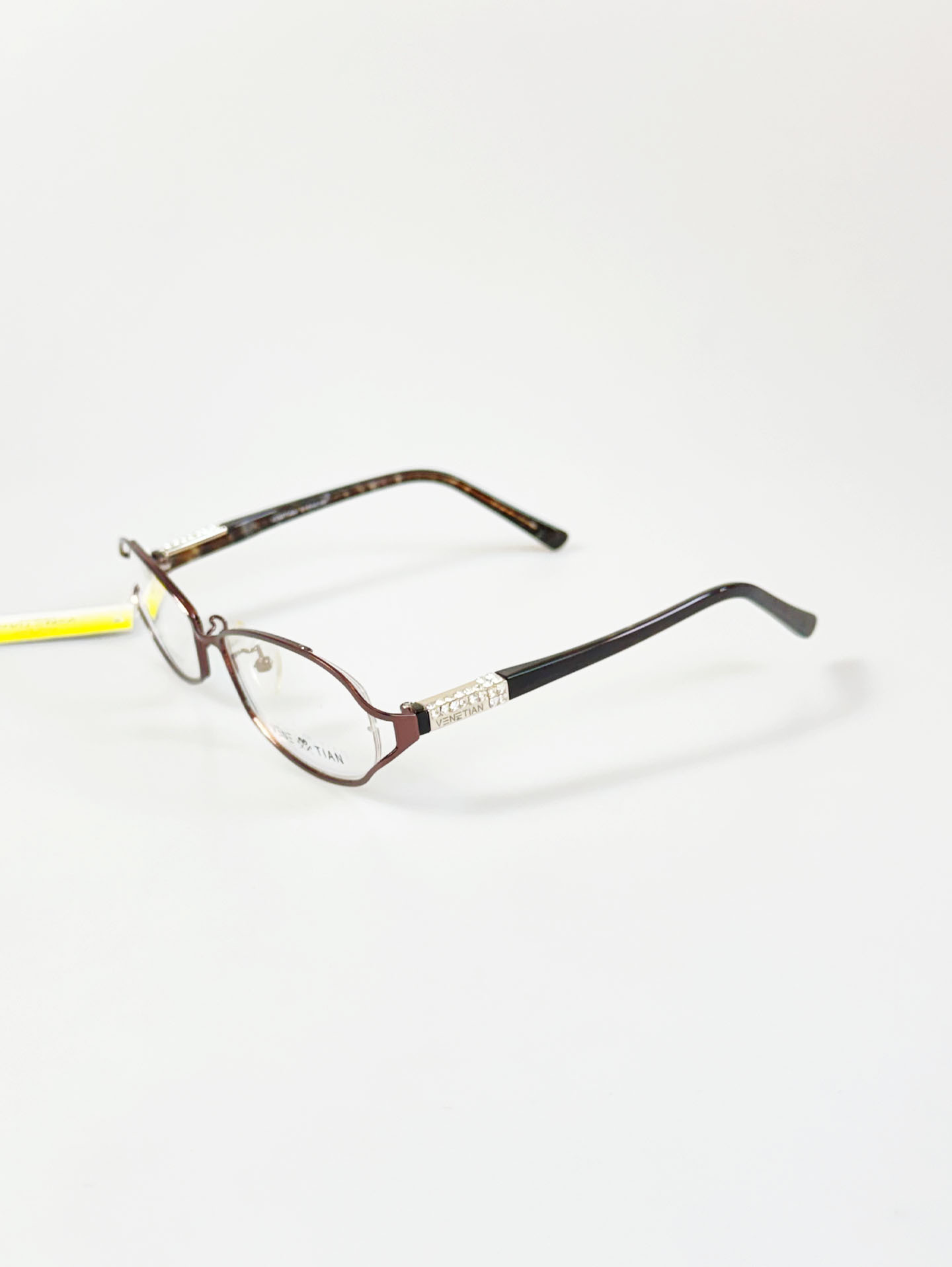 VENETIAN Brown Slim Geometric Metal Frame Glasses
