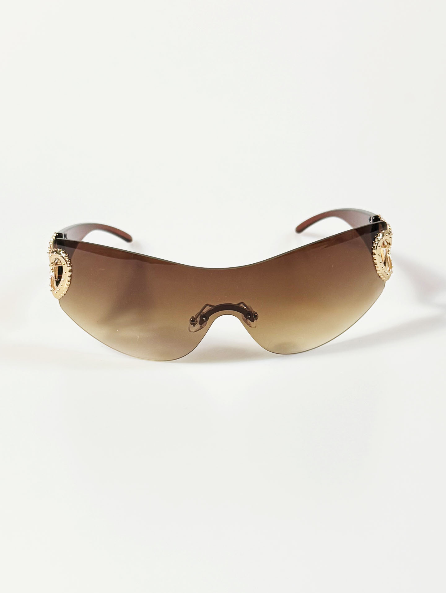 Shield Rimless Goggle Frame Tinted Sunglasses