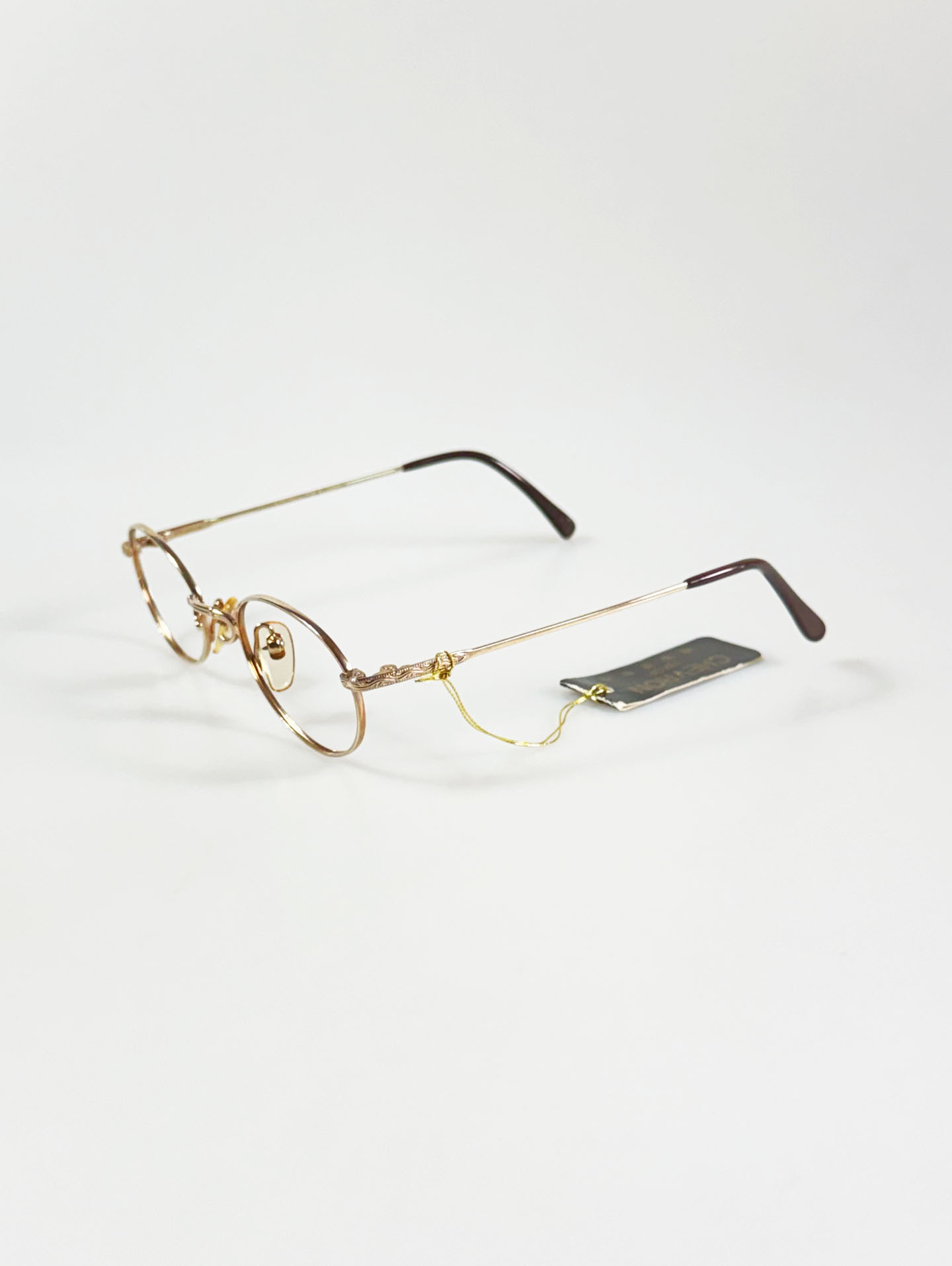 90's CHEVRON Gold Slim Oval Metal Frame Glasses
