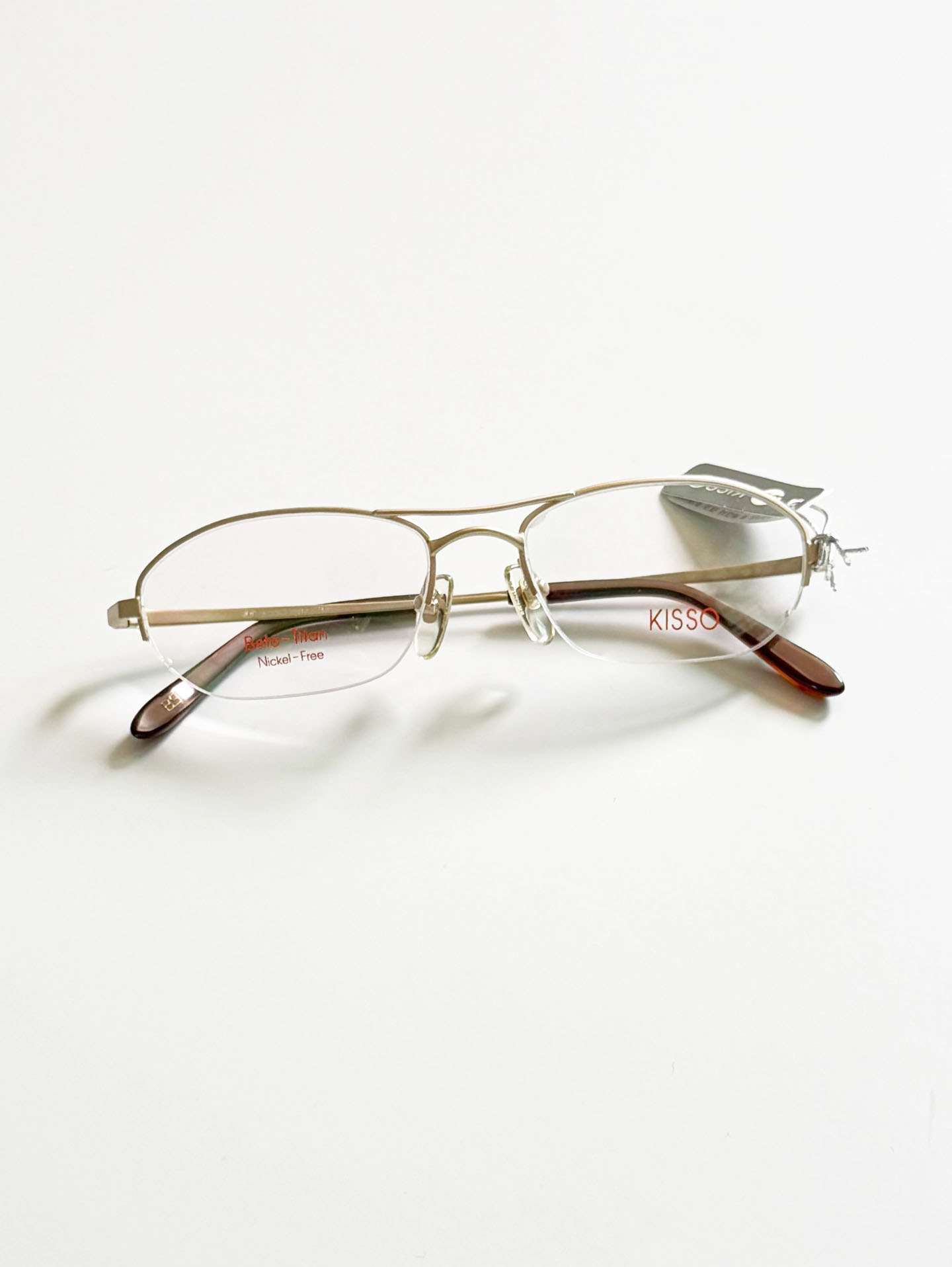 KISSO Gold Beta Titanium Double-Bridge Semi-Rimless Square Frame Glasses