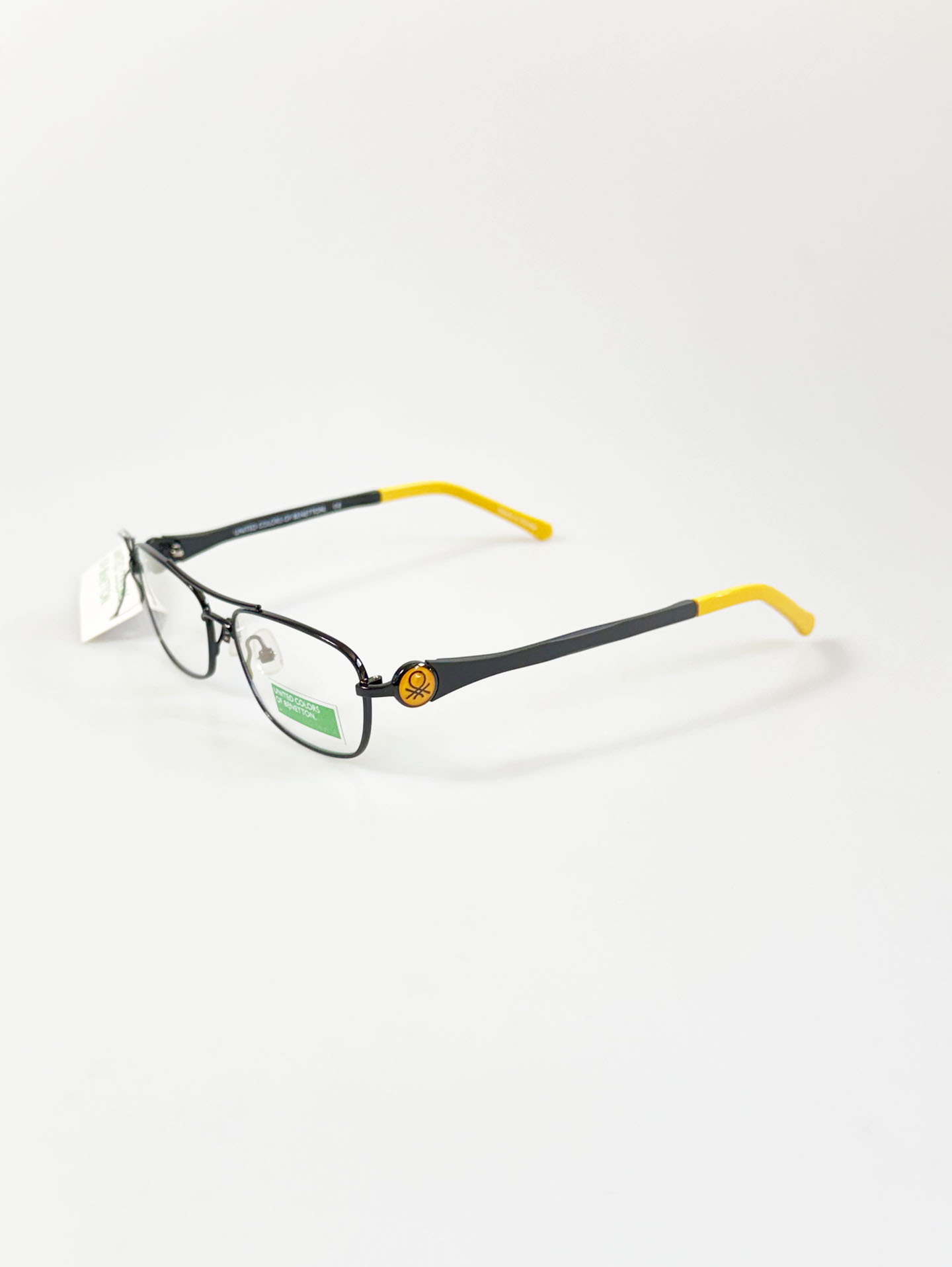 BENETTON Black Double Bridge Slim Square Metal Frame Glasses