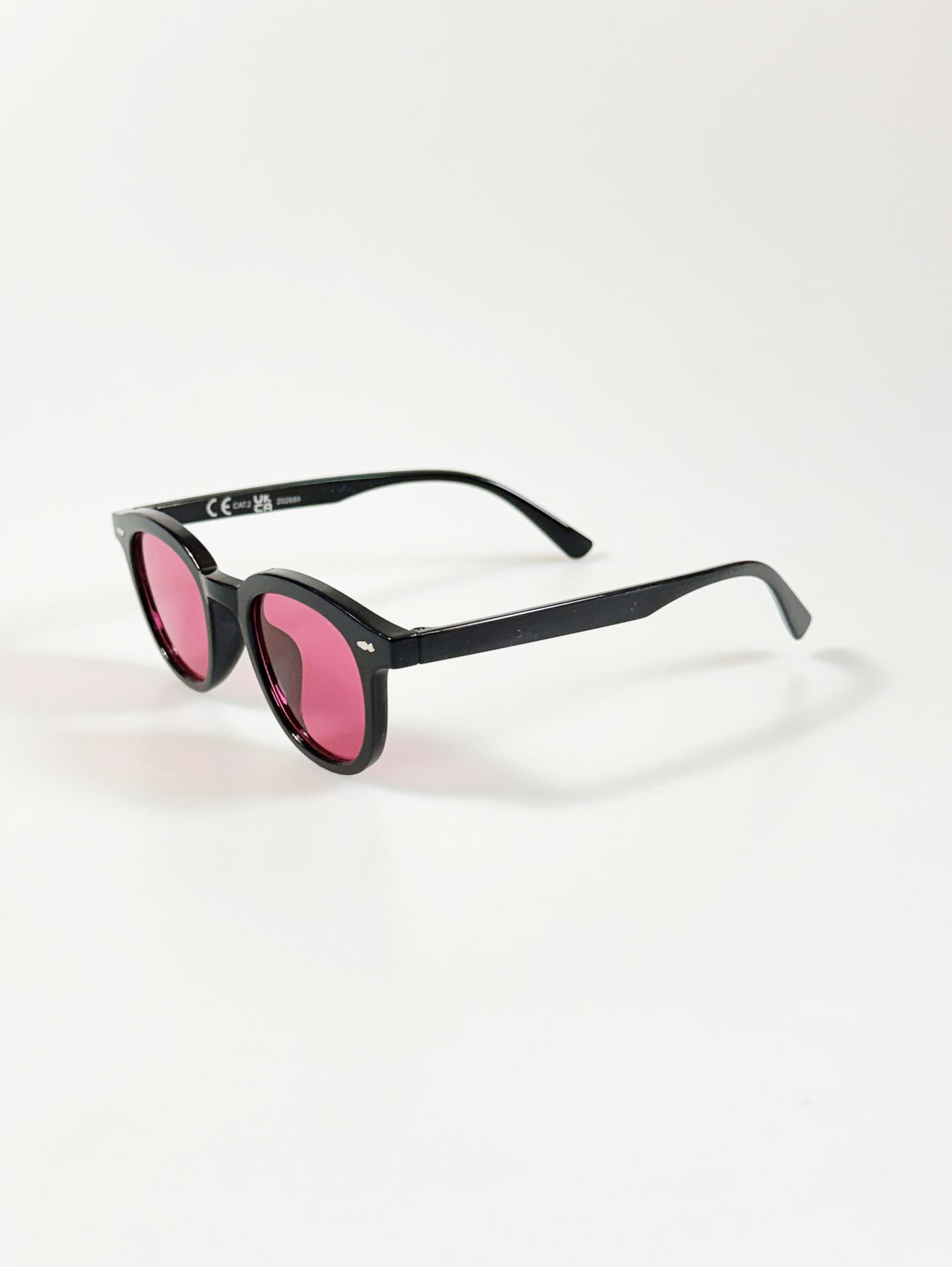 Black Bold Rounded Square Pink Tint Sunglasses