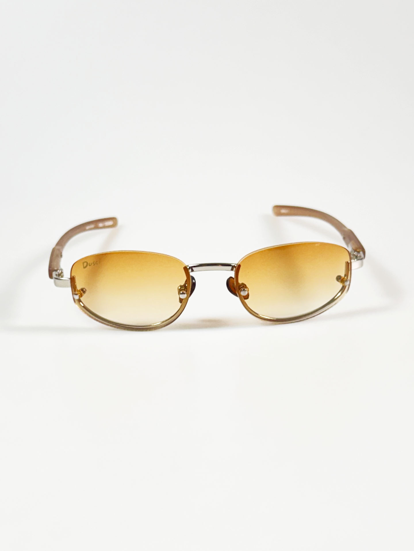 90's DUSCI Brown Gradient Oval Rimless Metal Tint Sunglasses