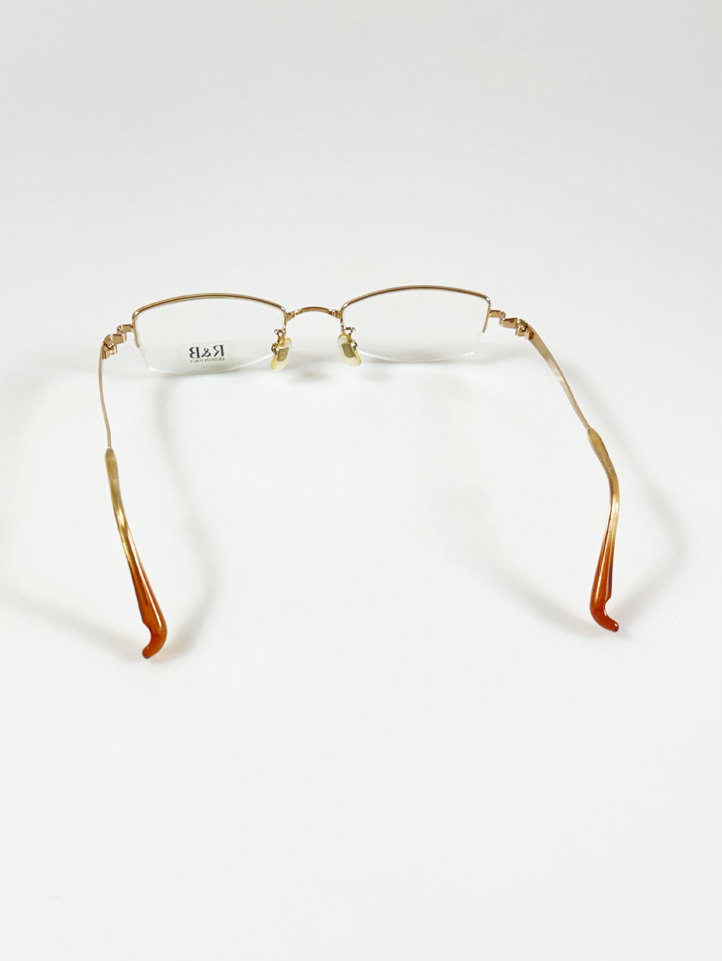 R&B EYEWEAR Gold Square Semi-Rimless Metal Frame Glasses