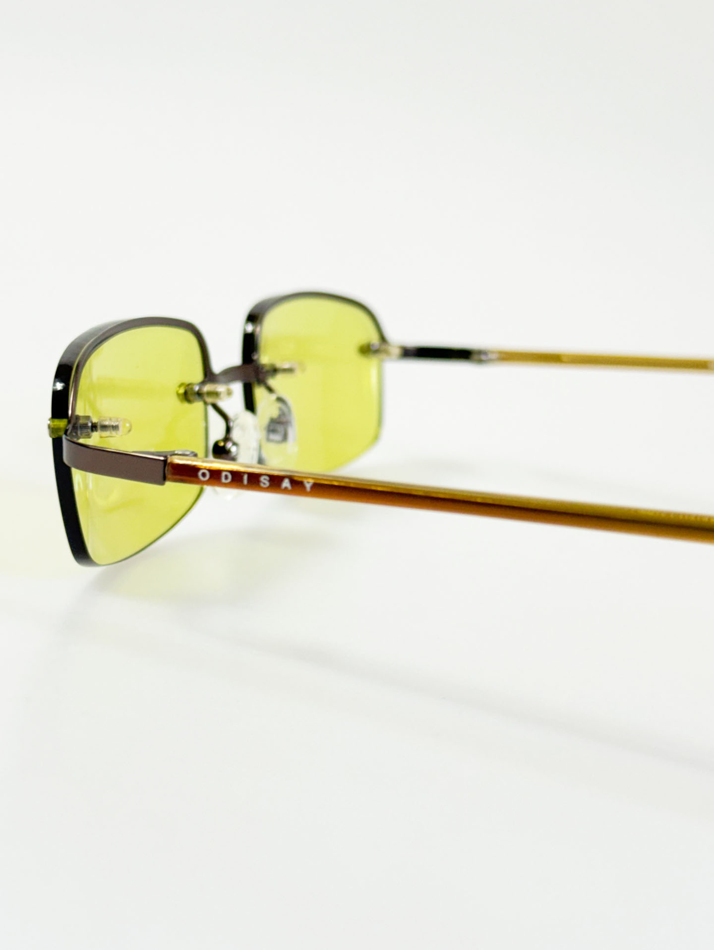 90's ODISAY Yellow Tint Rimless Square Sunglasses
