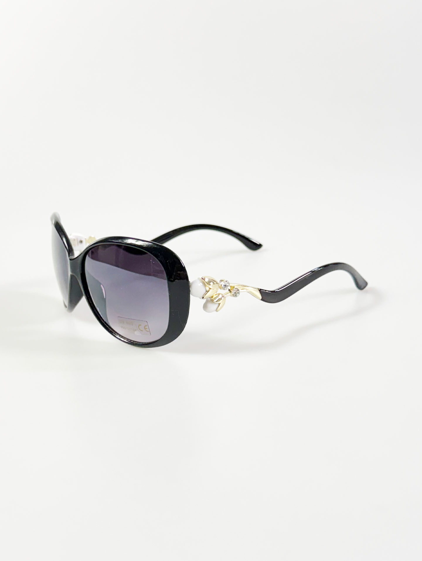 Black Oversized Butterfly Floral Temple Detail Sunglasses