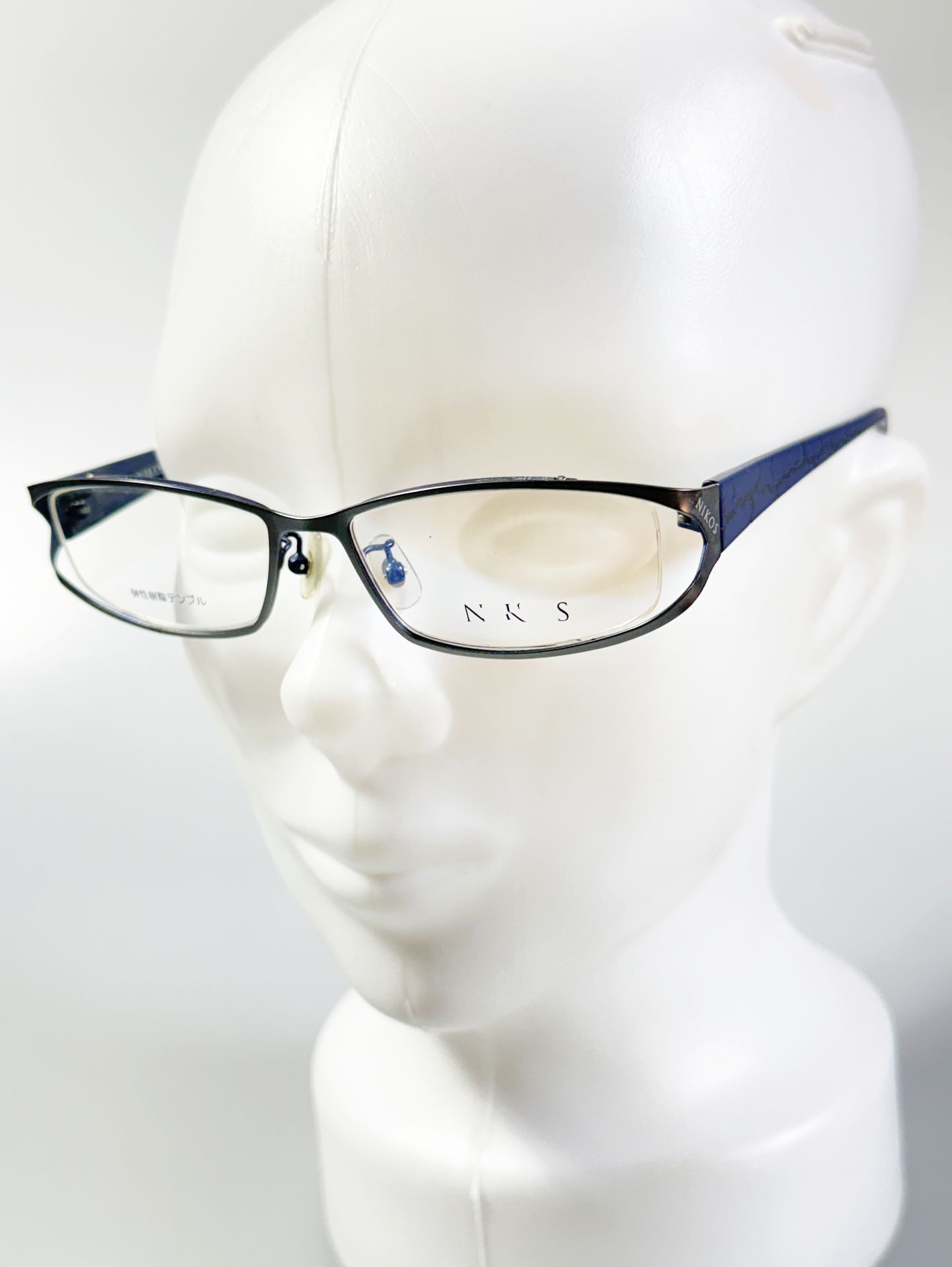 NIKOS Matte Silver& Navy Blue Slim Square Combination Frame Glasses