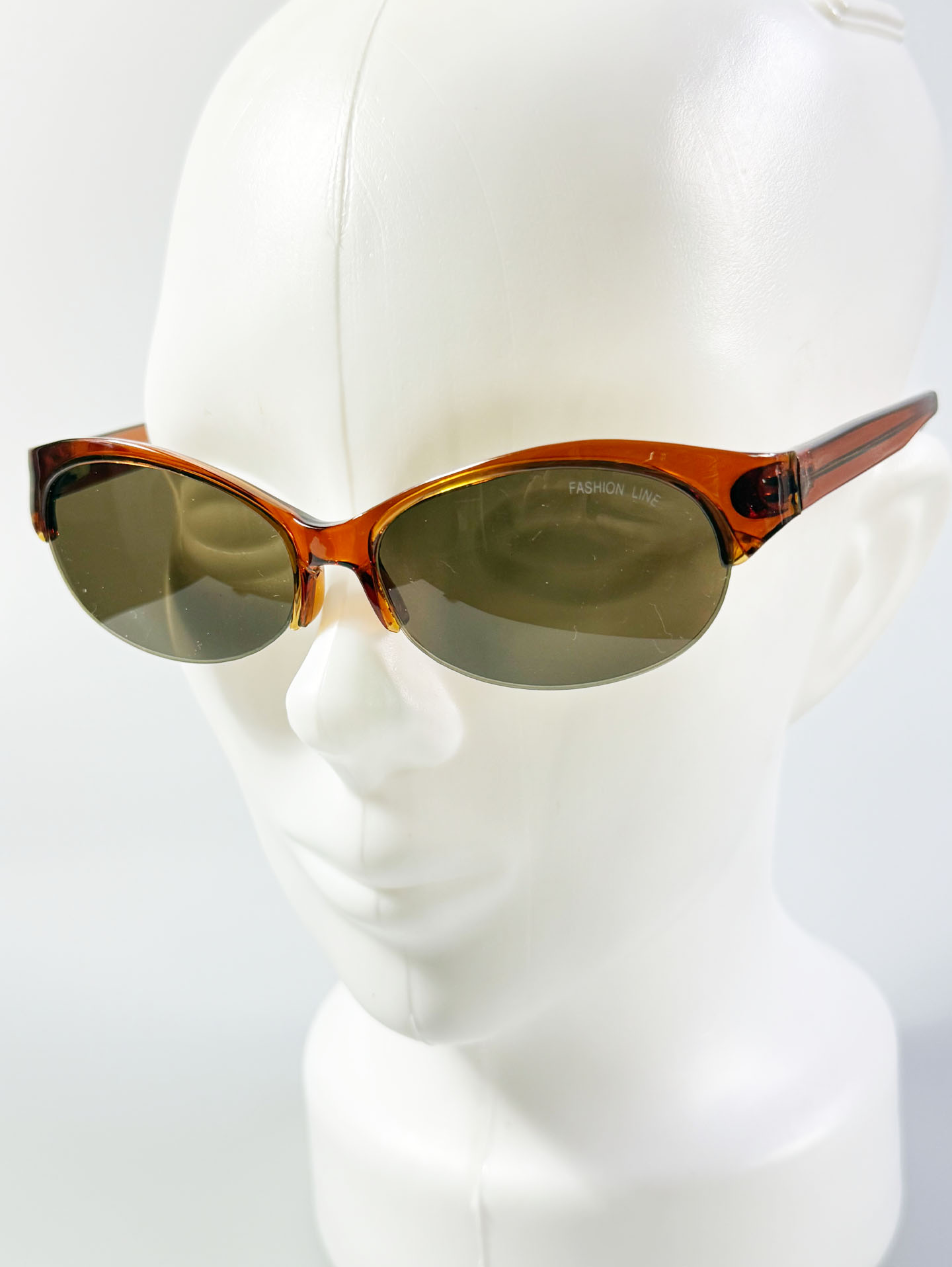 90’s FASHION LINE Amber Oval Wrap Half-Rim Sunglasses