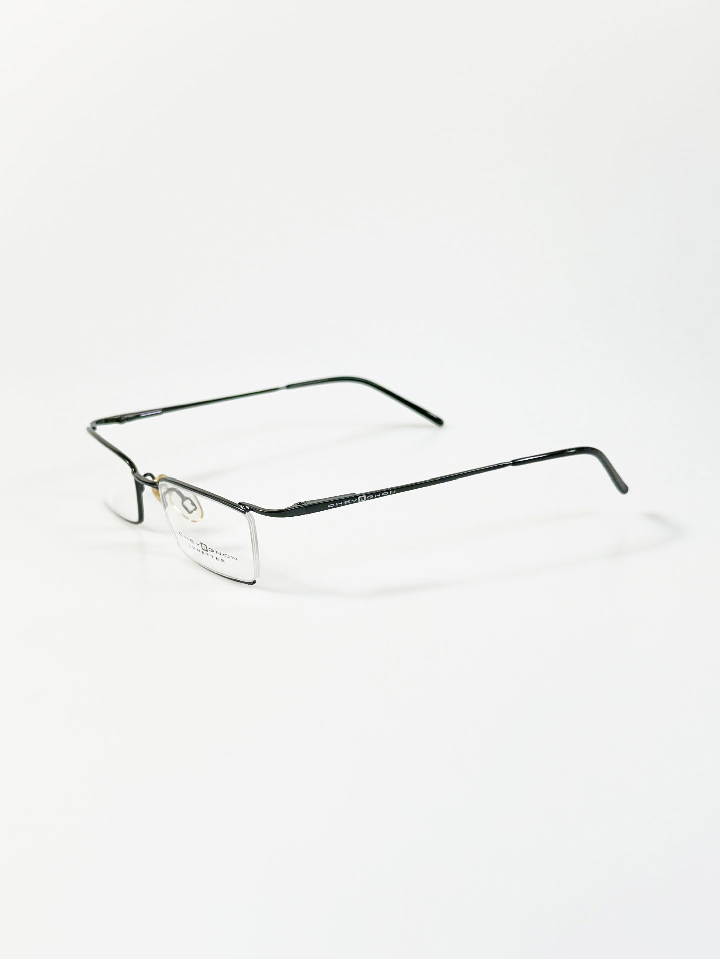 90's CHEVIGNON LUNETTES Black Square Semi-Rimless Metal Glasses