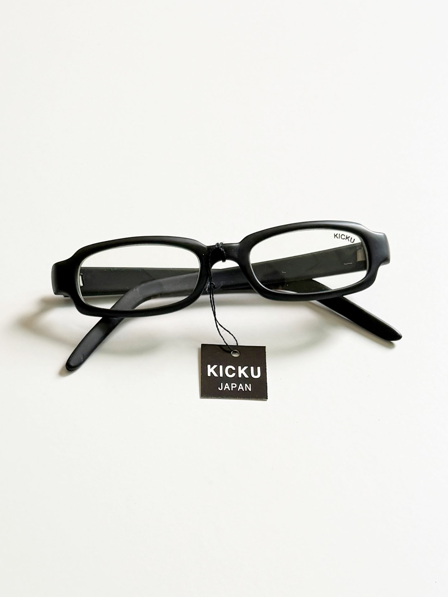 90's KICKU JAPAN Matte Black Square Horn-Rim Glasses
