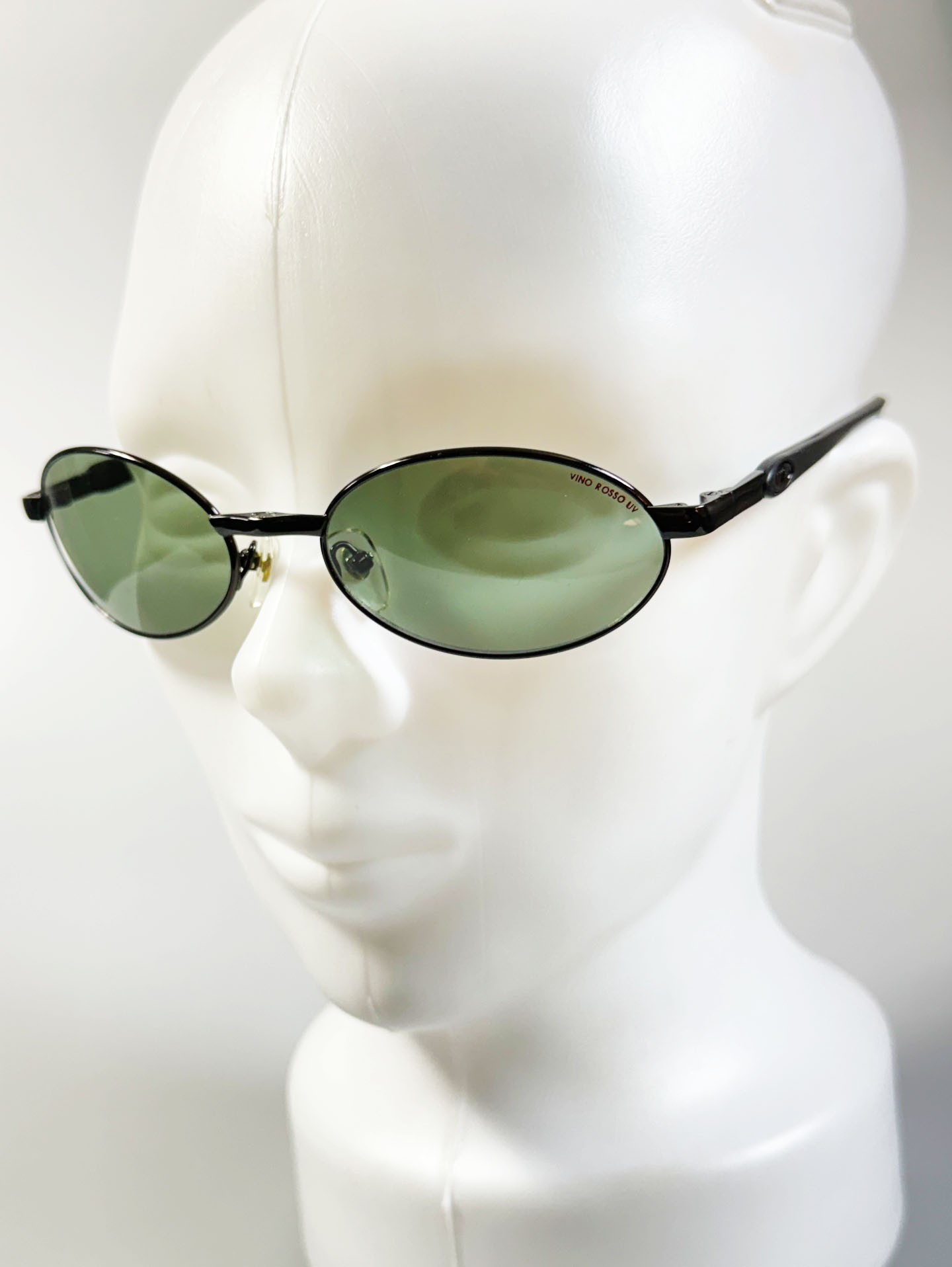 90's VINO ROSSO Black Metal Slim Oval Sunglasses