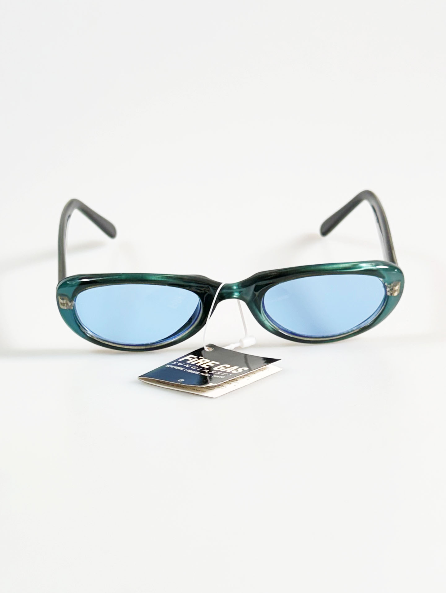 90's FIRE GAS Teal Blue Bold Oval Tint Sunglasses