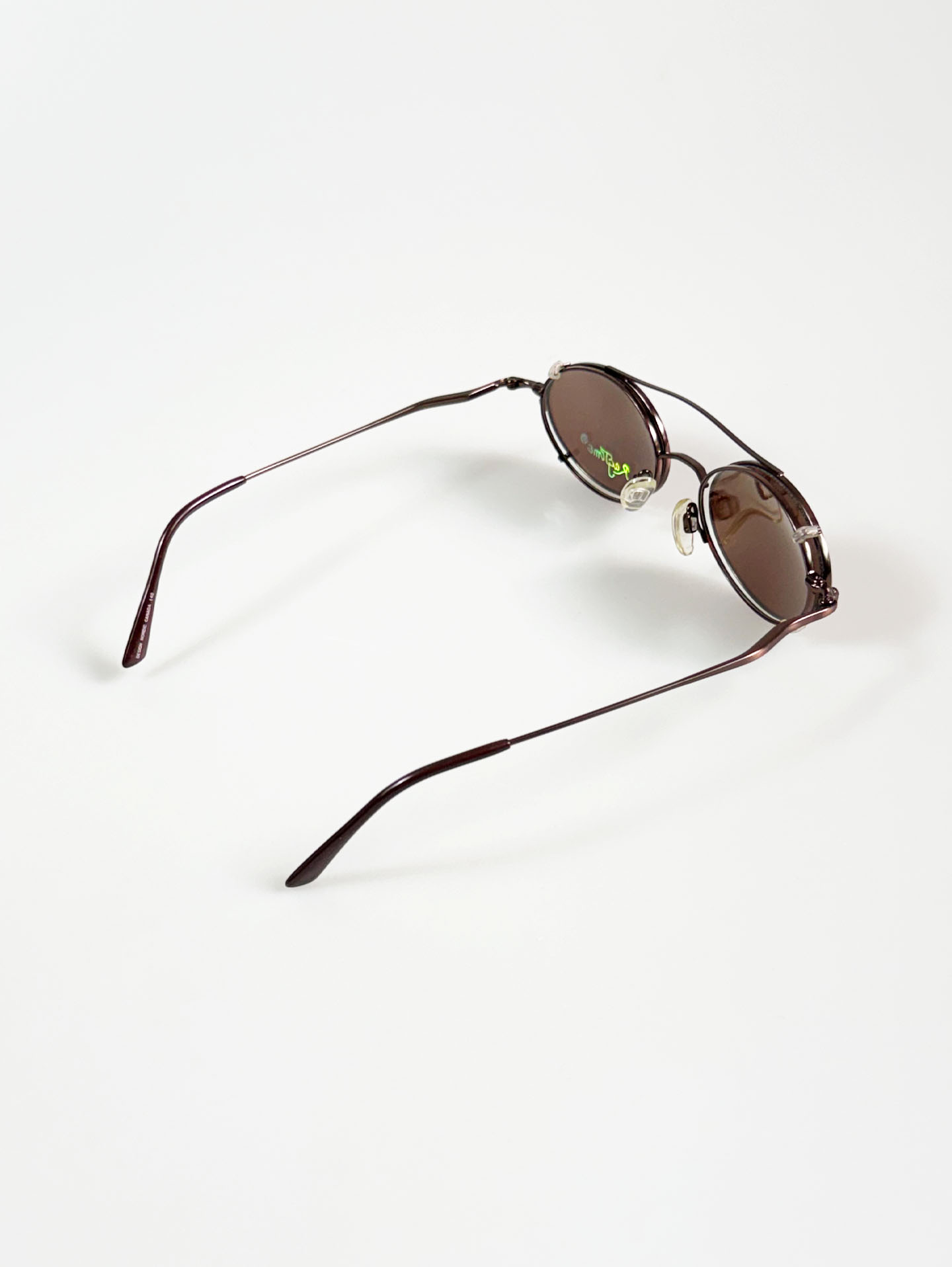 90's RAGTIME Brown Slim Oval Metal Clip-On Glasses