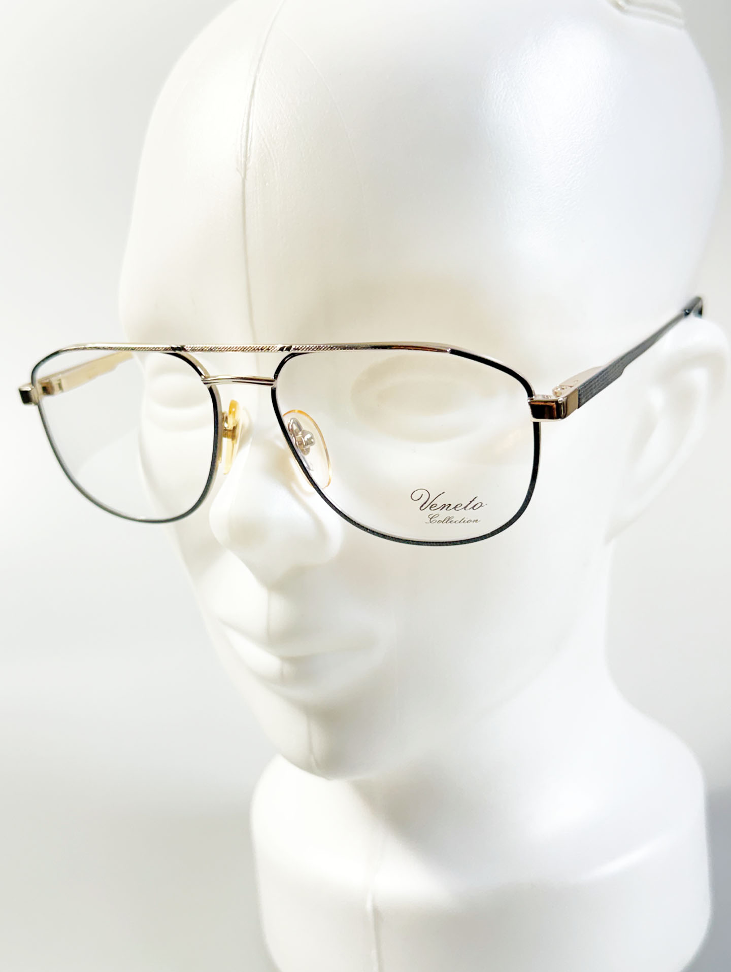 90's Veneto Collection Black & Gold Boeing Square Metal Glasses
