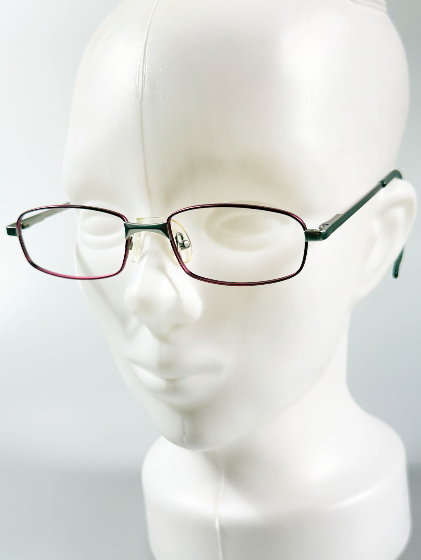 SARA & JOHN Burgundy & Silver Slim Square Metal Glasses