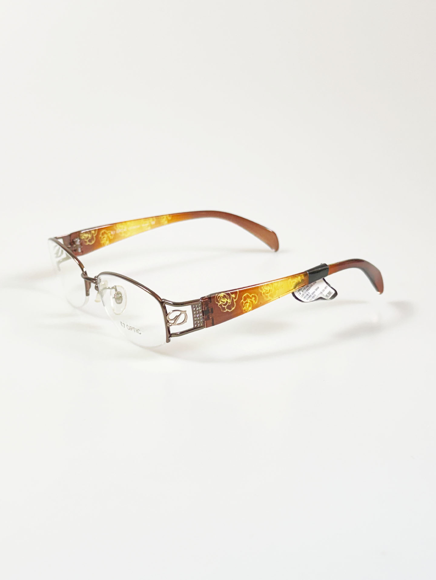 K7 OPTIC Brown Semi-Rimless Oval Metal Frame Glasses