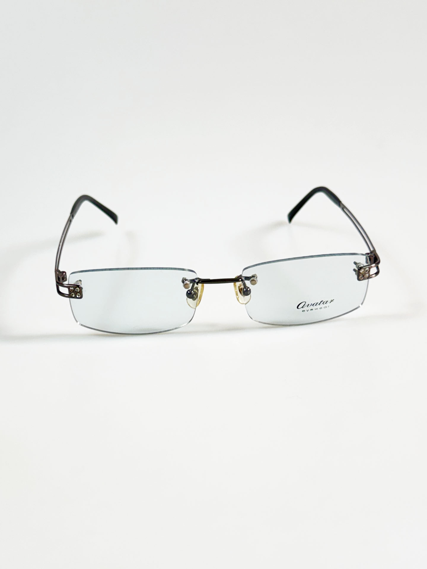 QUATAR Gunmetal Rimless Square Frame Glasses