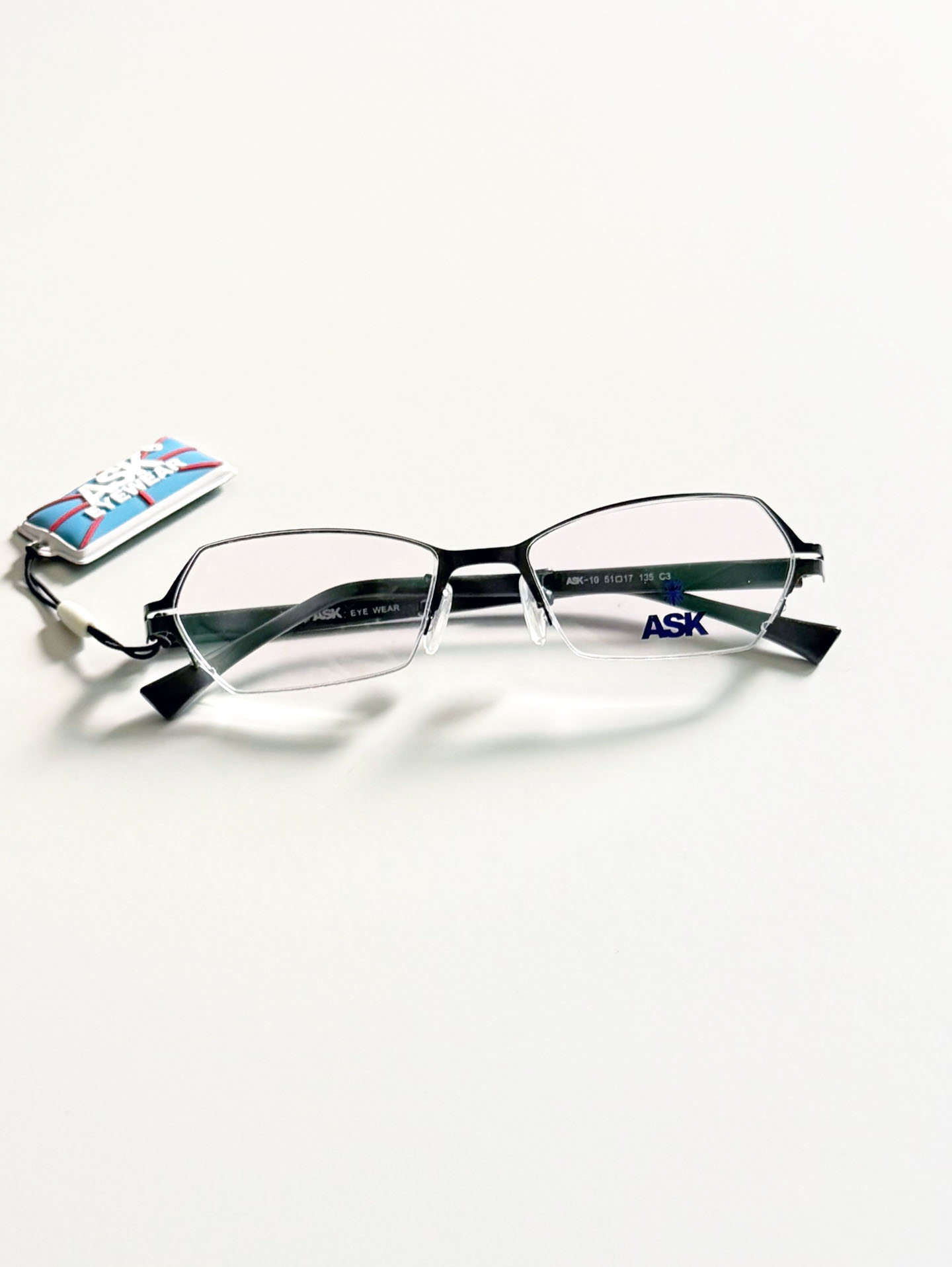 ASK Dark Gray Semi-Rimless Geometric Metal Frame Glasses