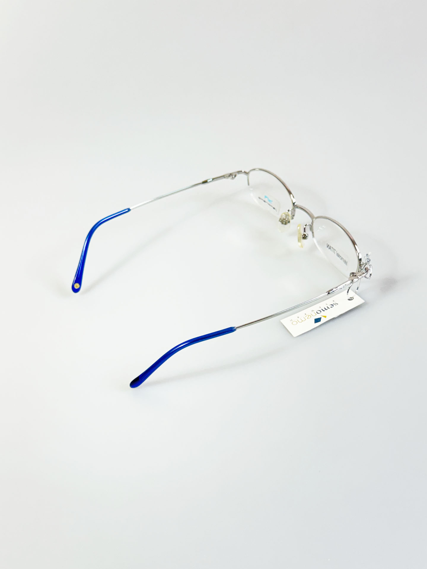 SEMONEMO Silver Titanium Half-Rim Oval Glasses