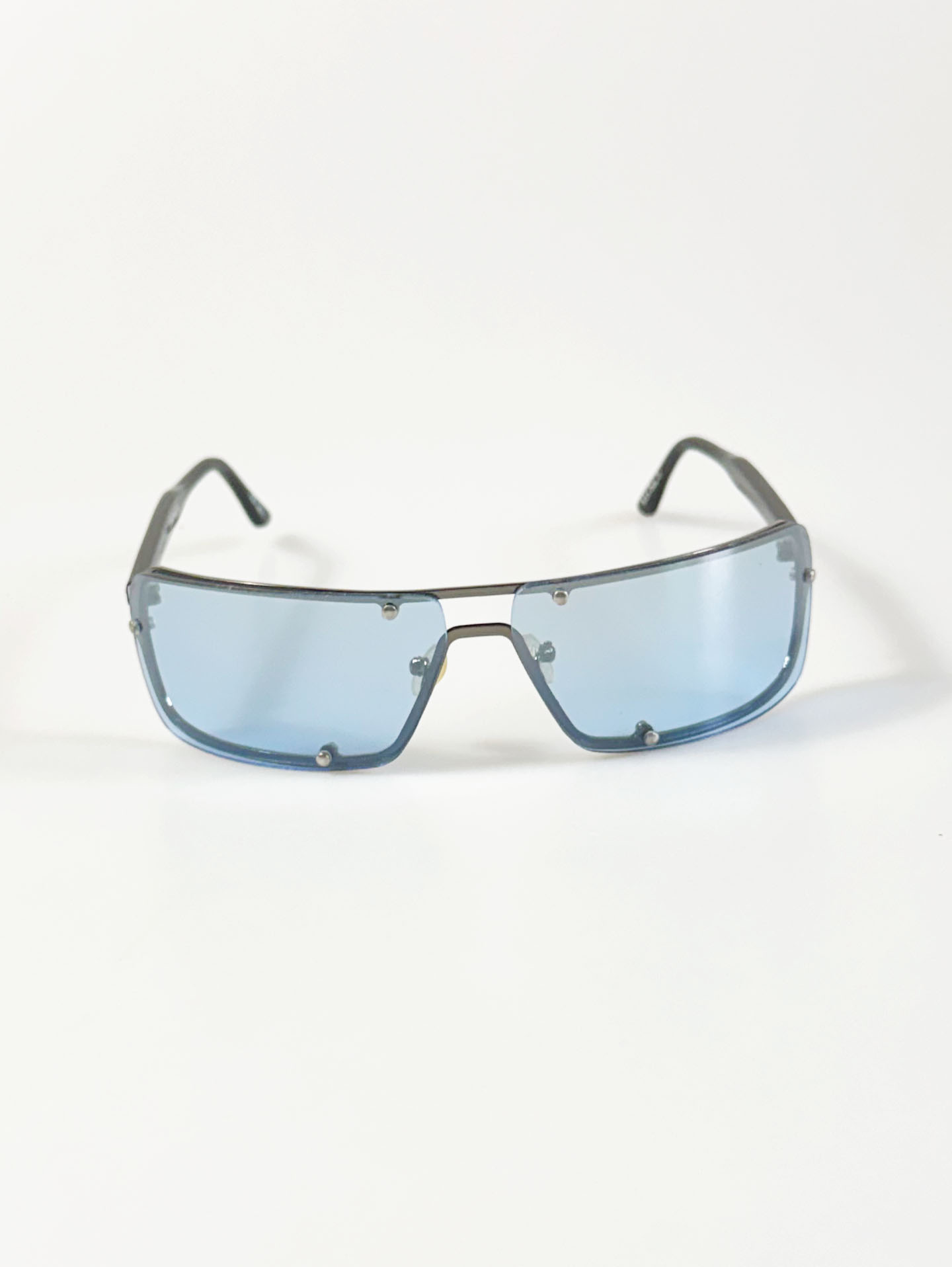 Rimless Shield Square Metal Tint Sunglasses
