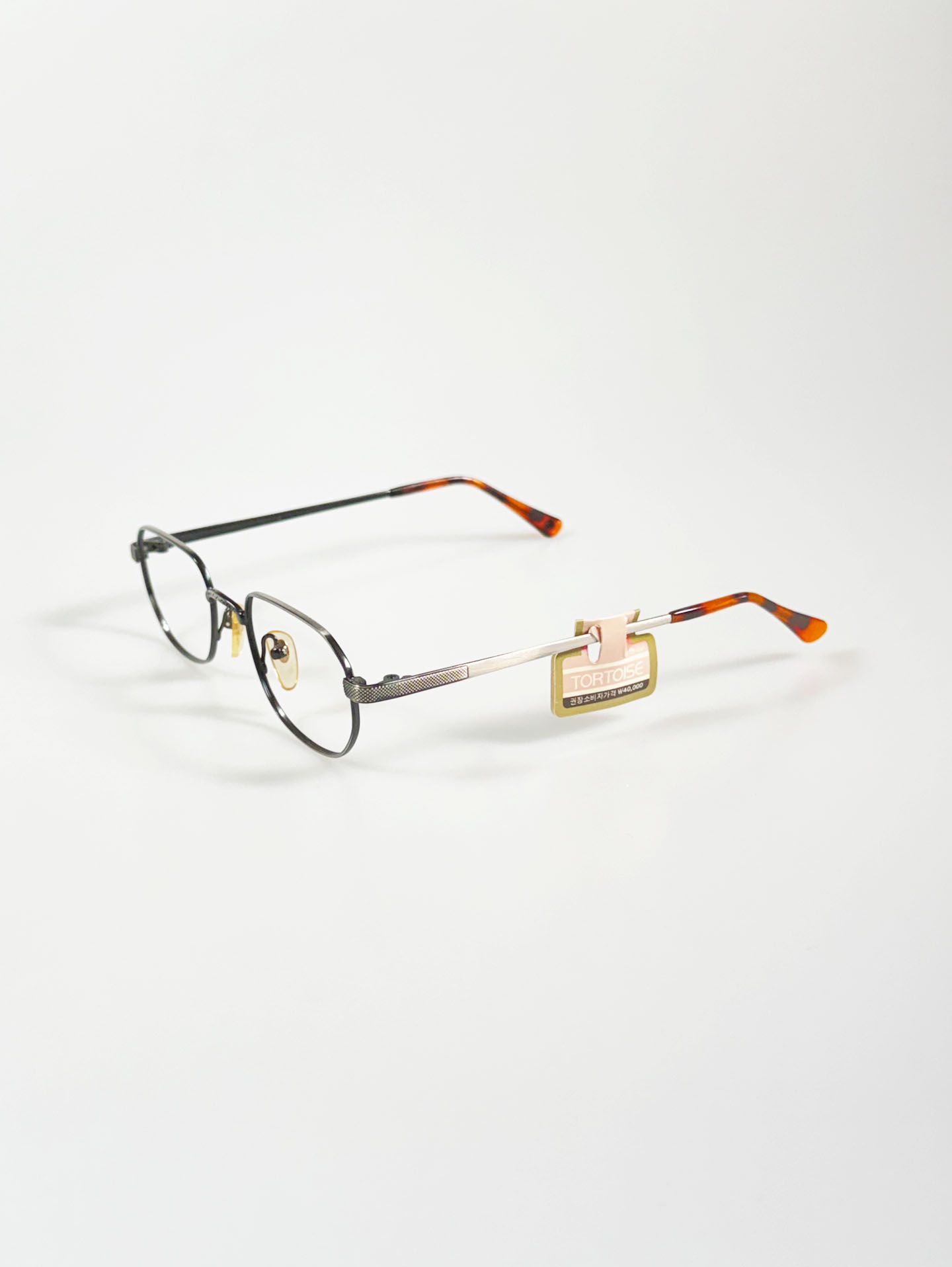 90's TORTOISE Gunmetal Slim Square Frame Glasses