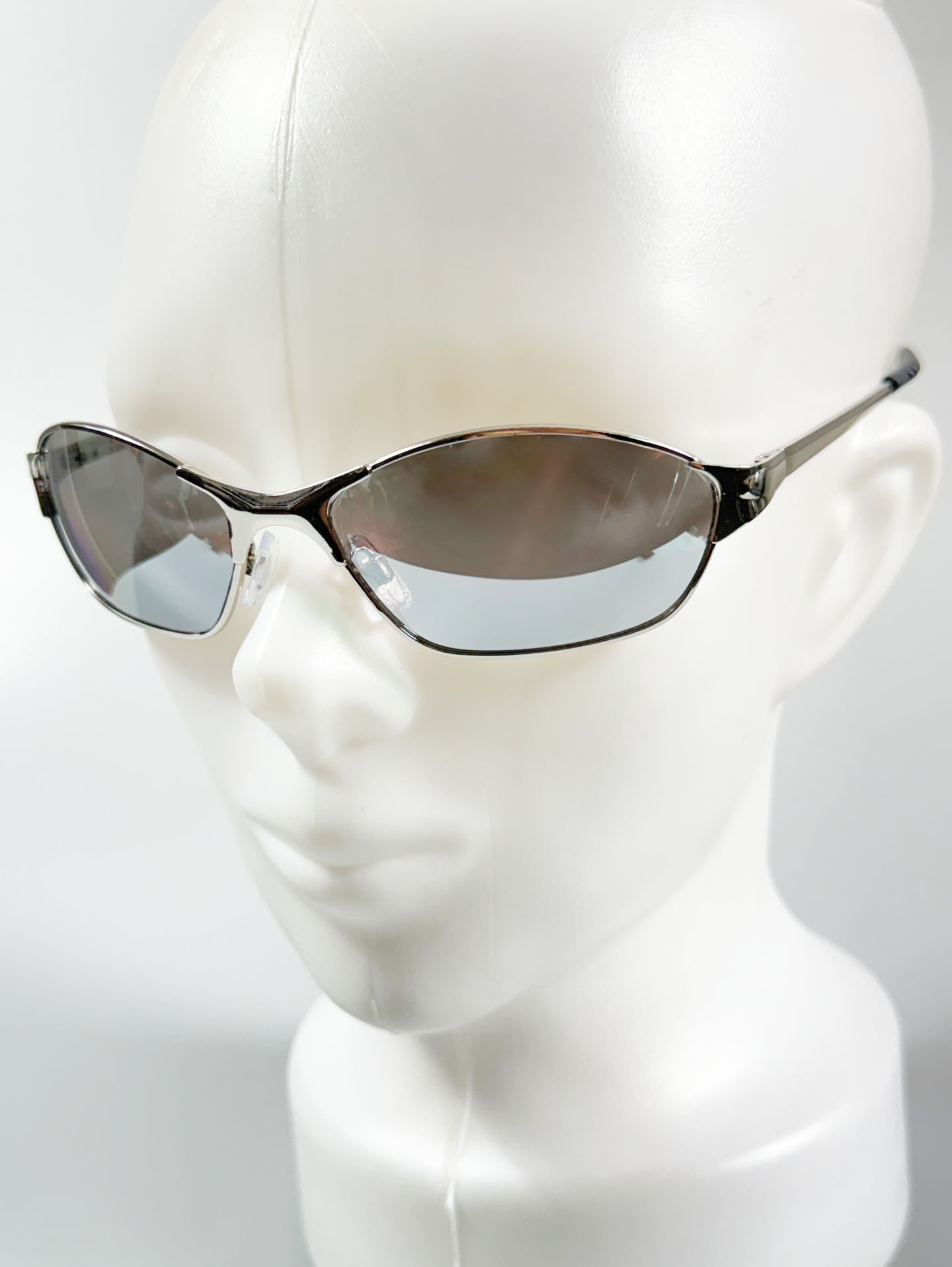Silver Wraparound Square Metal Mirrored Sunglasses