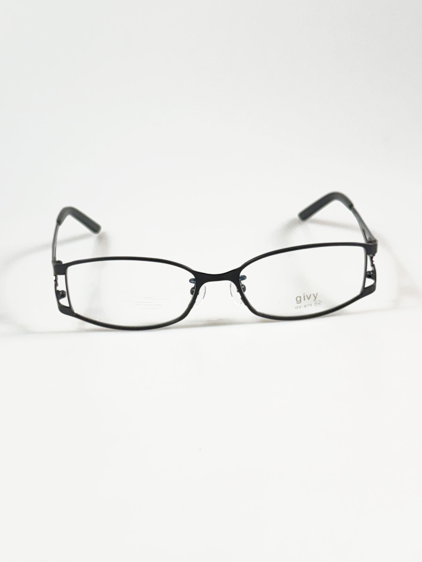 GIVY Black Slim Square Metal Frame Glasses