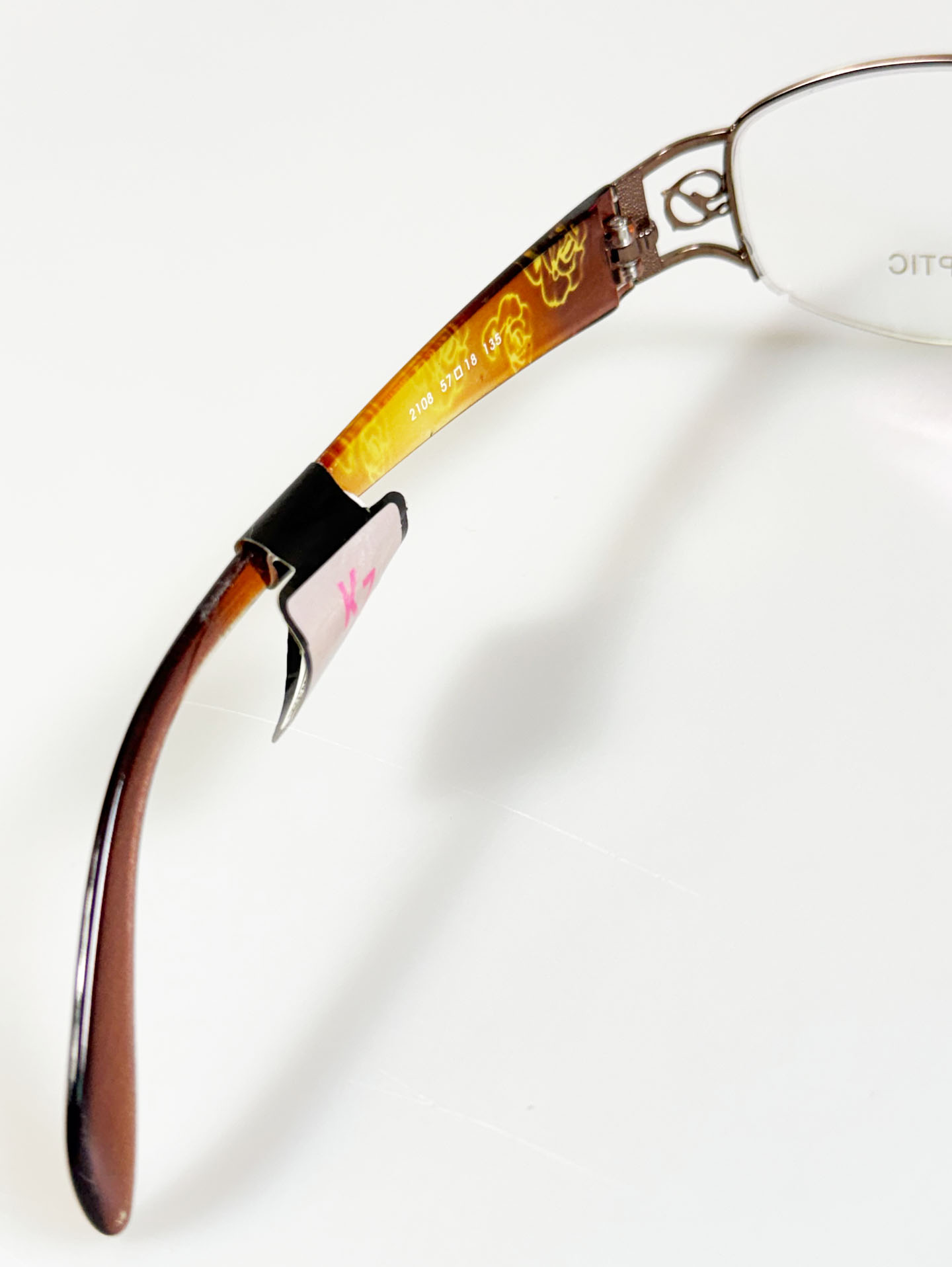 K7 OPTIC Brown Semi-Rimless Oval Metal Frame Glasses