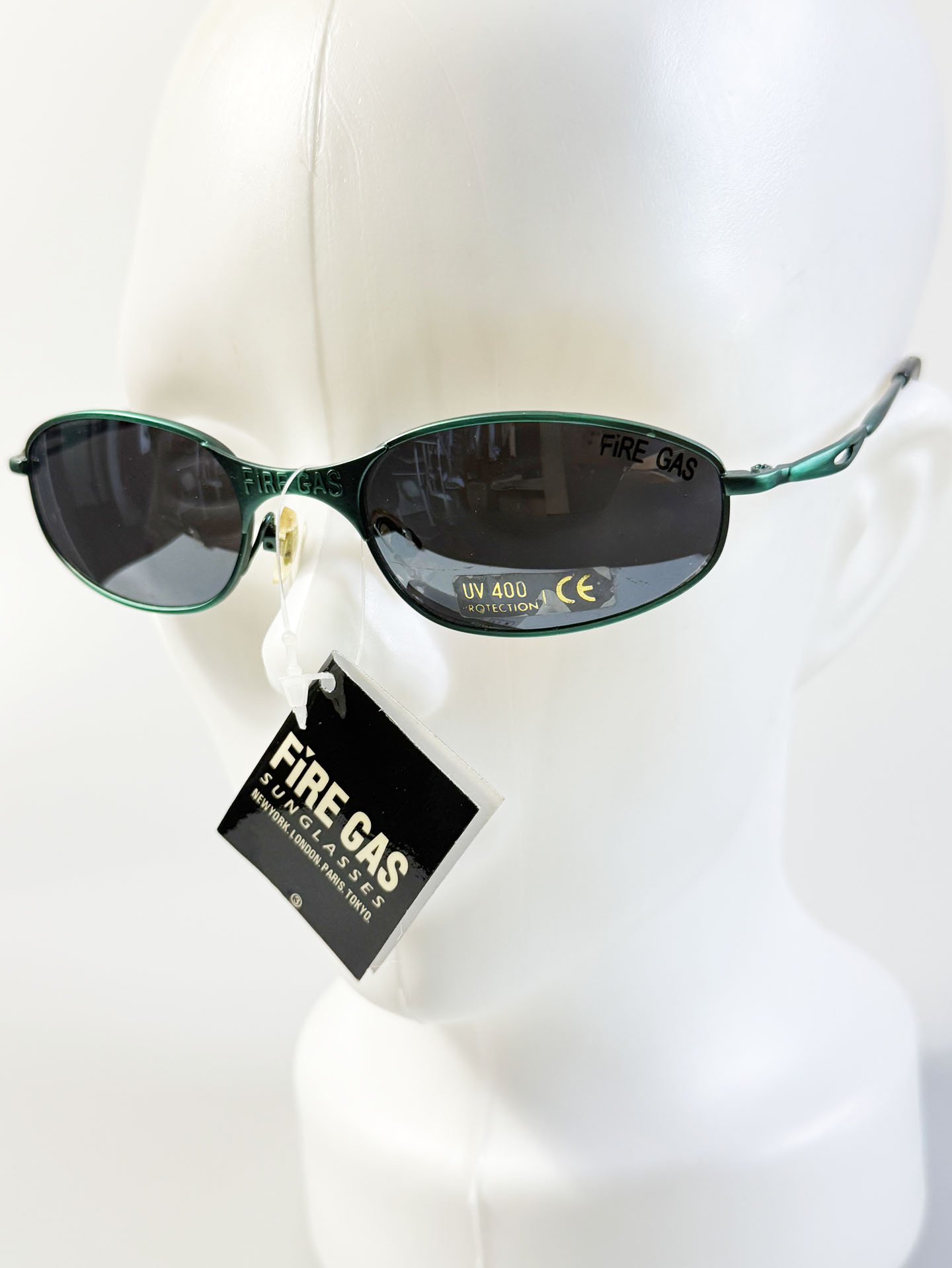 90's FIRE GAS Green Slim Oval Metal Sunglasses
