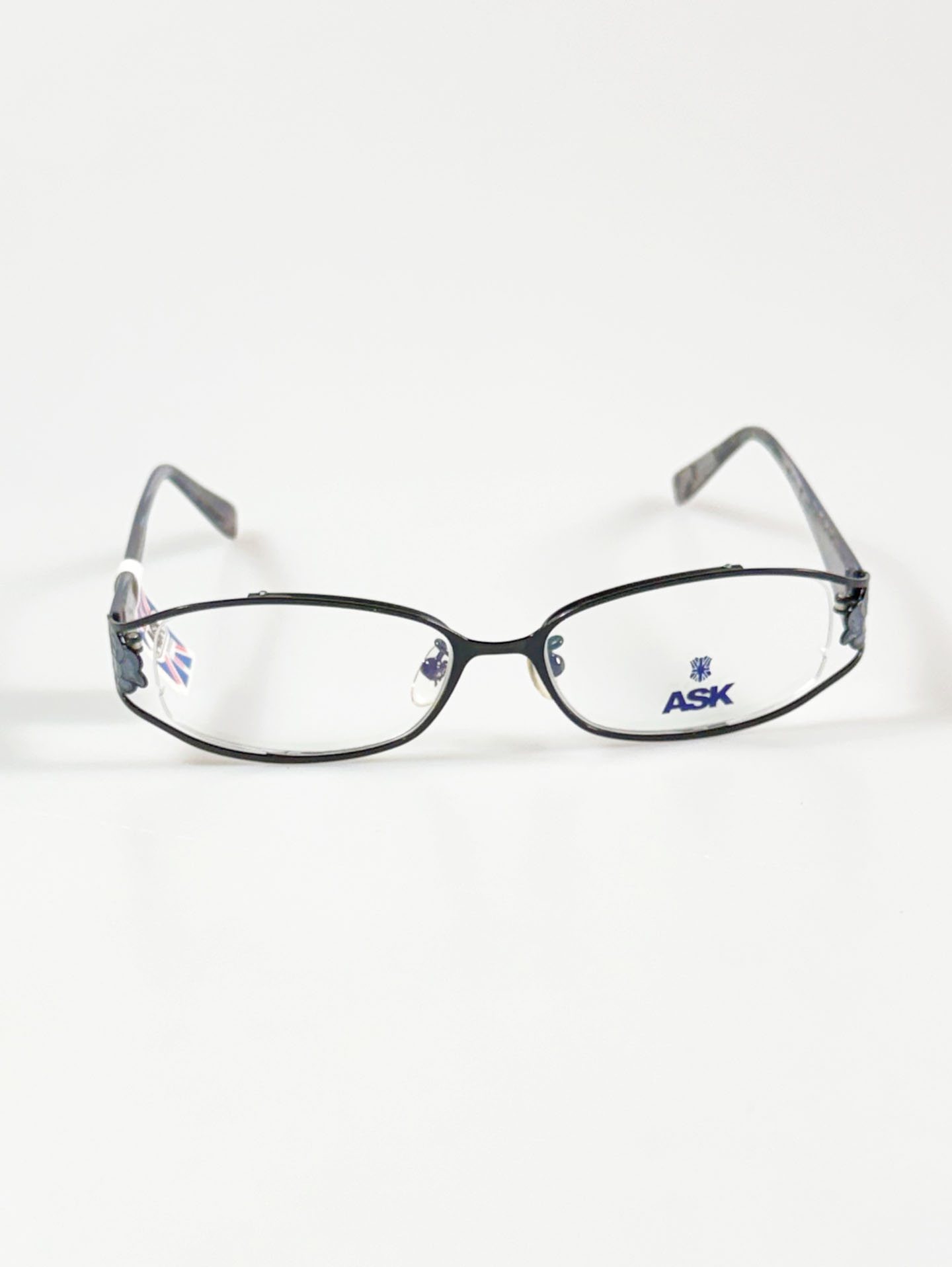 ASK Navy Floral Slim Oval Metal Frame Glasses