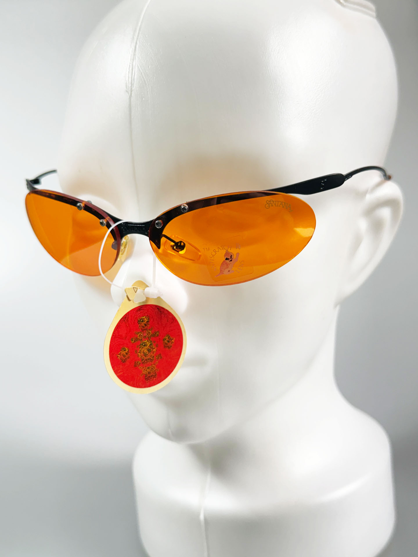 90's SANTANA Gunmetal Rimless Oval Orange Tint Sunglasses