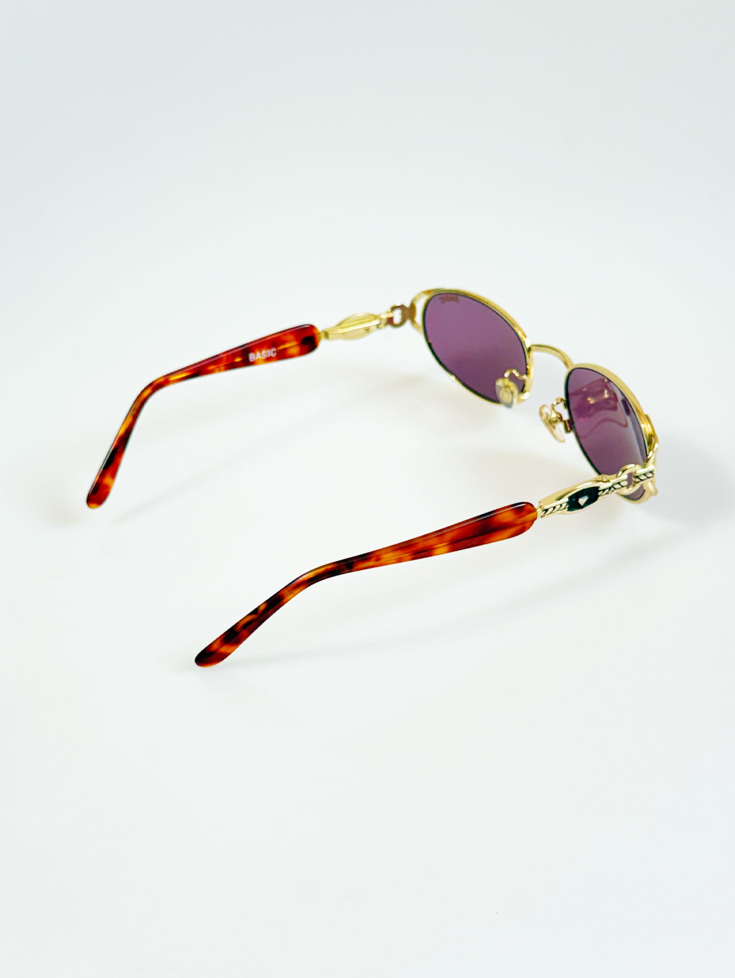 90's BASIC Gold Slim Oval Tint Metal Sunglasses