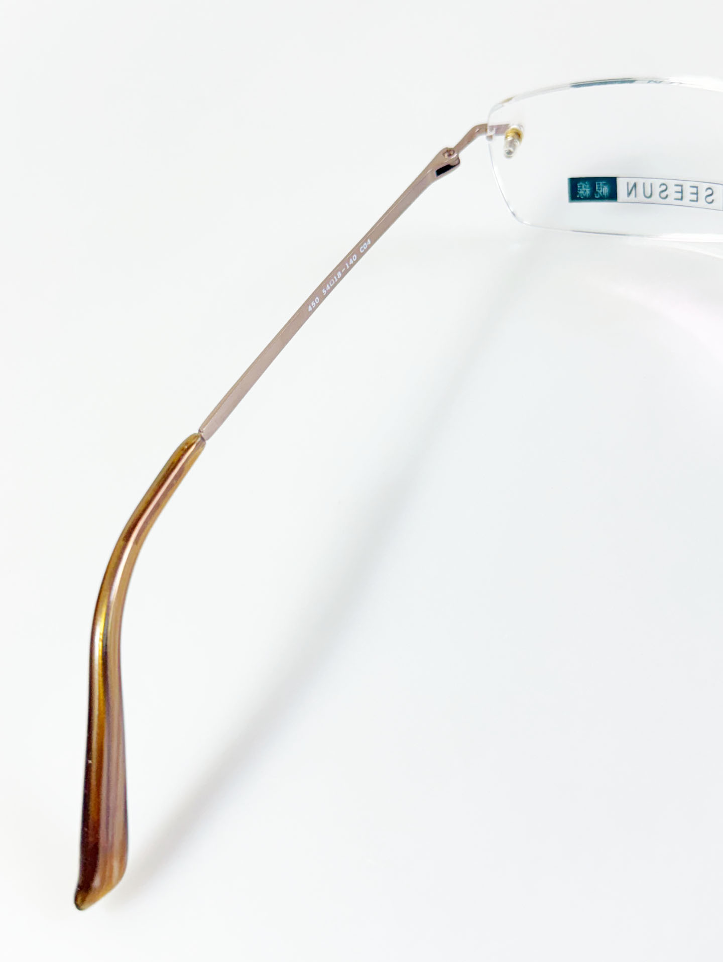 SEESUN Brown Titanium Square Rimless Frame Glasses