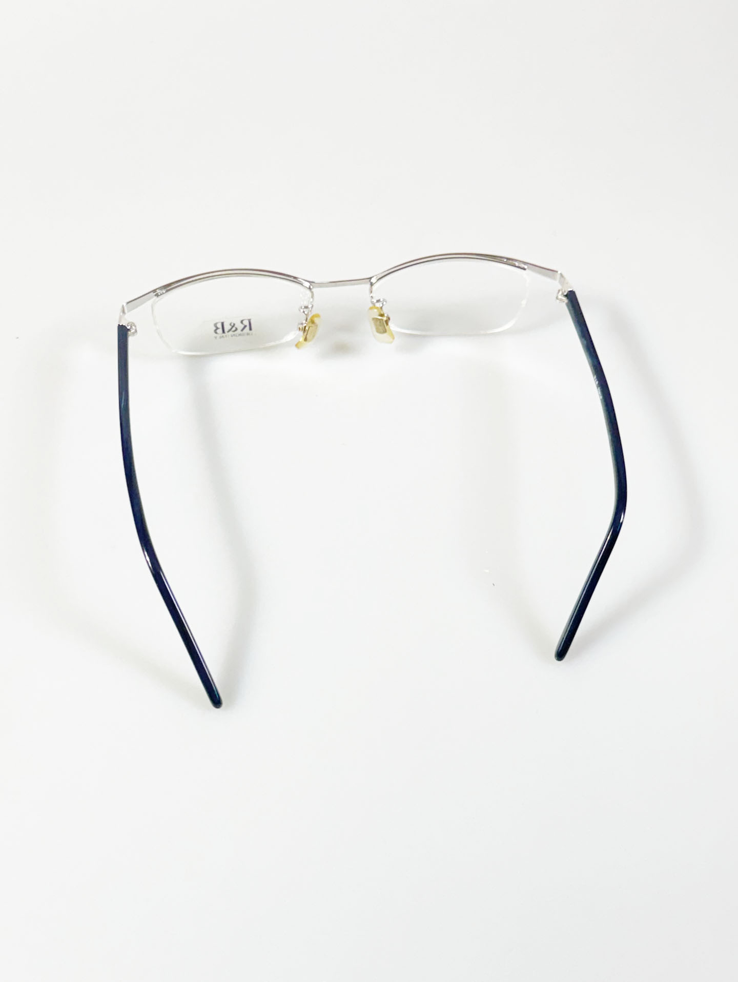 R&B Eyewear Slim Semi-Rimless Silver Tone Metal Frame Glasses