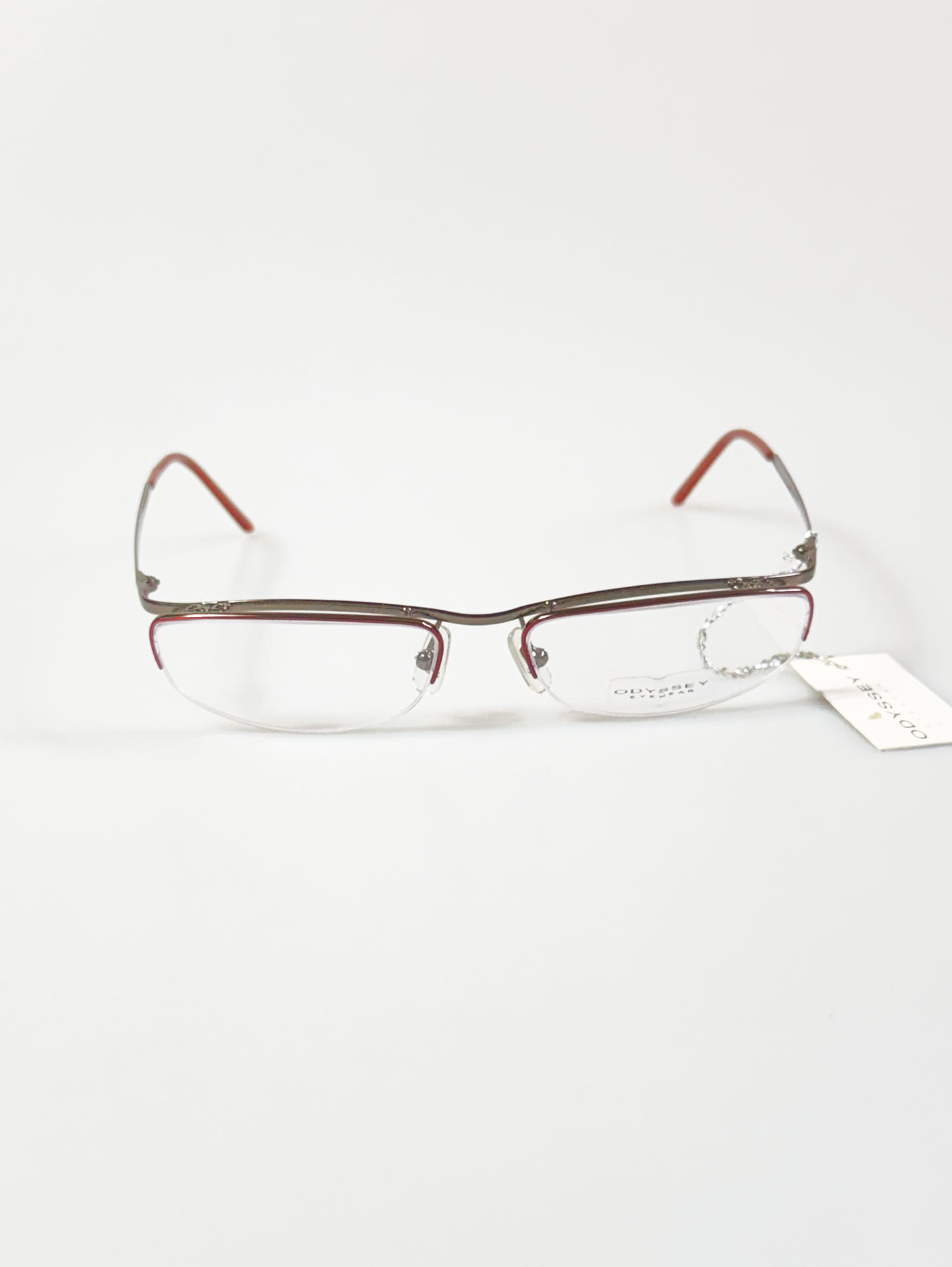 ODYSSEY Red&Silver Half Rim Square Metal Frame Glasses