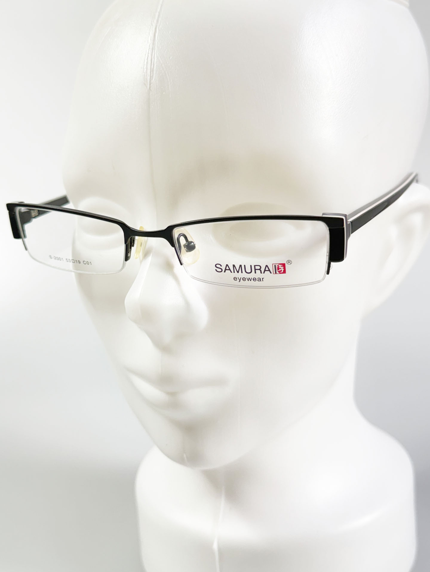 LUXURY Eyewear Bronze Slim Square Metal Frame Glasses SAMURAI Eyewear Black Square Half-Rim Metal Fr