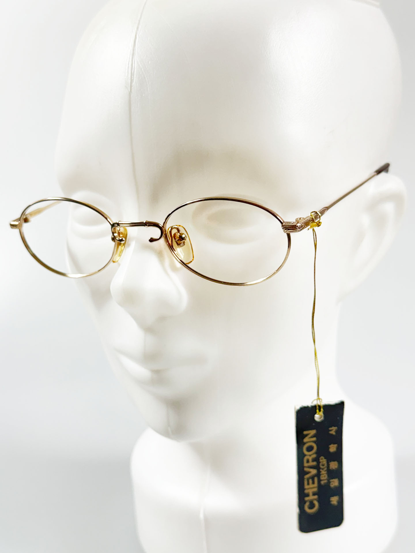 90's CHEVRON Gold Slim Oval Metal Frame Glasses