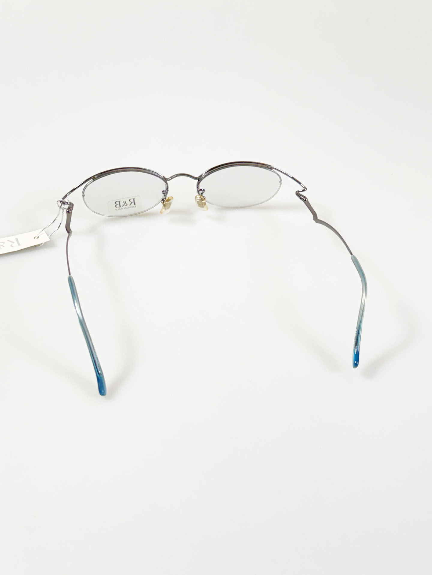 R&B Eyewear Silver Slim Oval Semi-Rimless Metal Glasses
