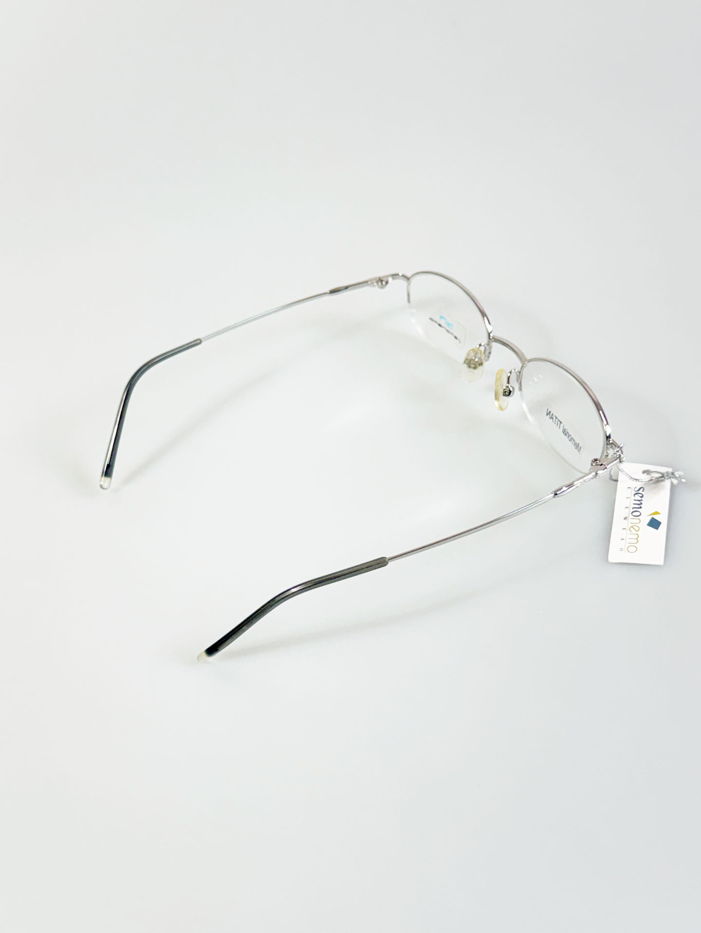 SEMONEMO Silver Titanium Half-Rim Oval Glasses