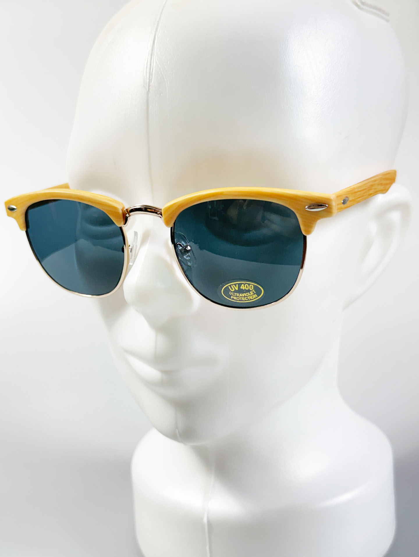 Oak Woodgrain Clubmaster Metal Sunglasses