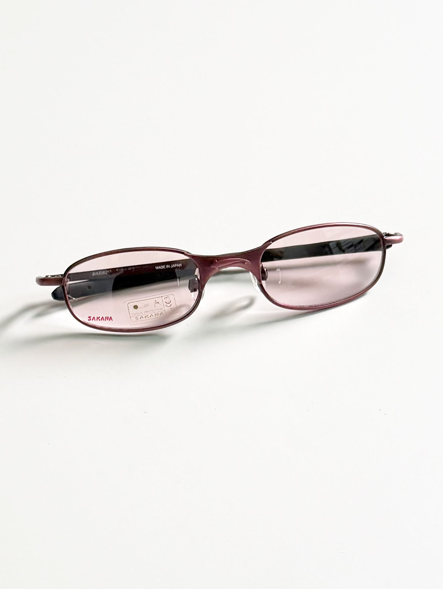 90's SAKANA Dark Pink Metal Slim Oval Frame Sunglasses