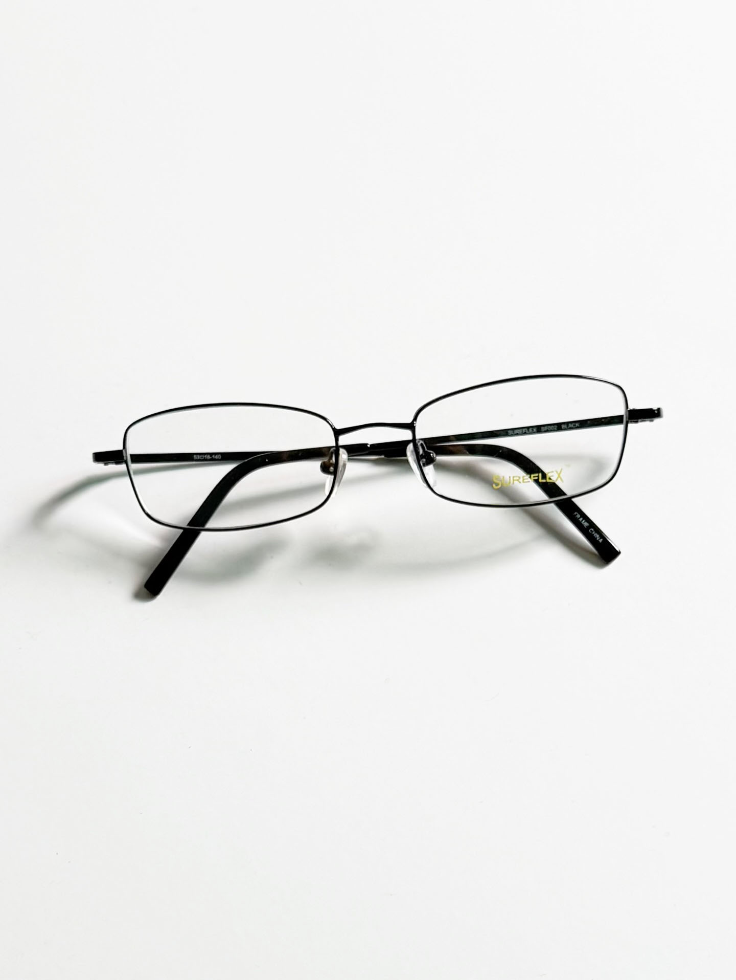 90's SUREFLEX Black Slim Square Metal Glasses