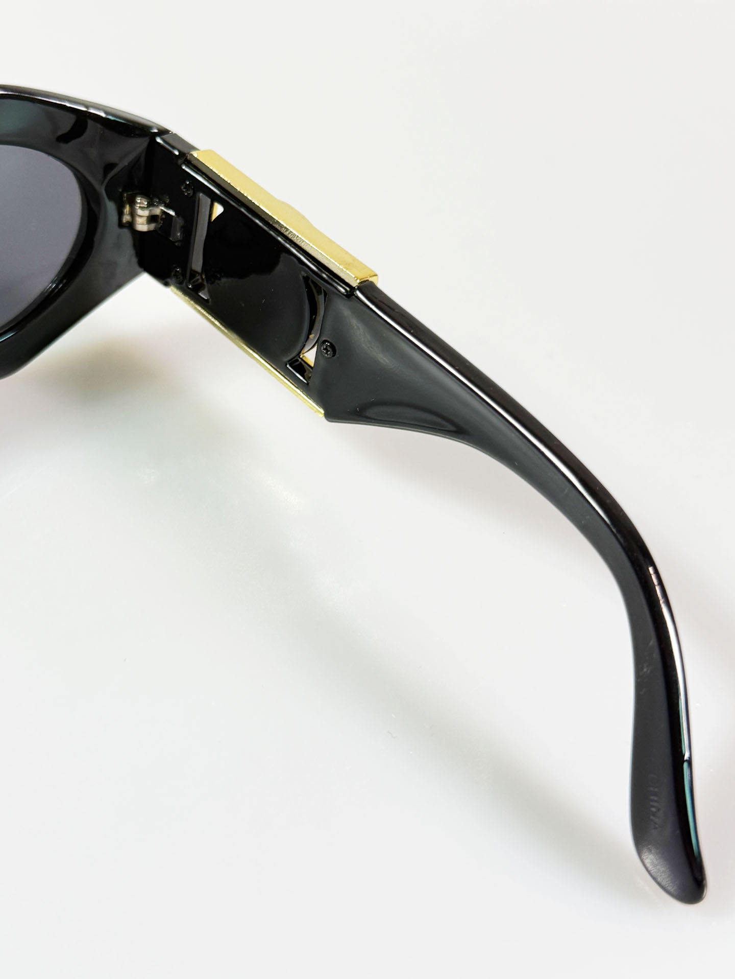 Black Oval Gold Medallion Detail Wrap Sunglasses