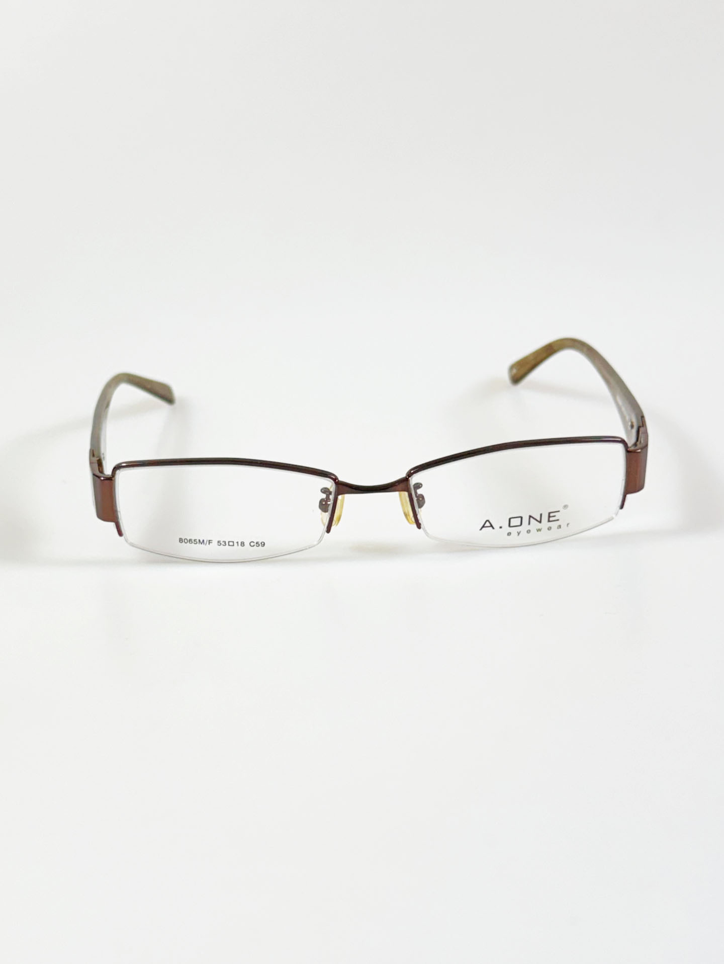 A.ONE Brown Half-Rim Square Metal Glasses