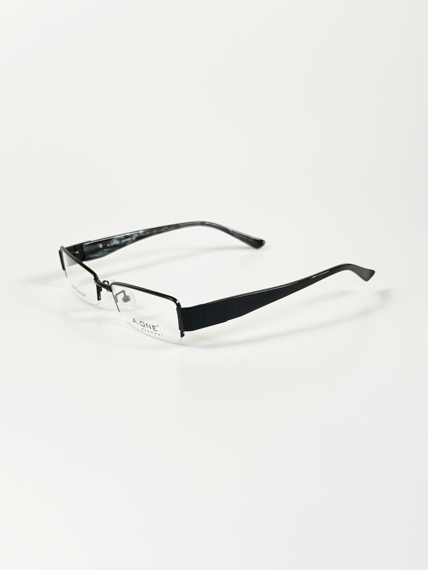 A.ONE Square Half-Rim Black Metal Frame Glasses