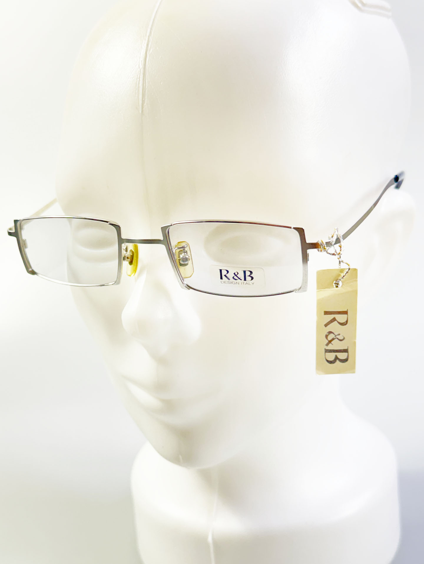 R&B Eyewear Silver Slim Square Metal Glasses
