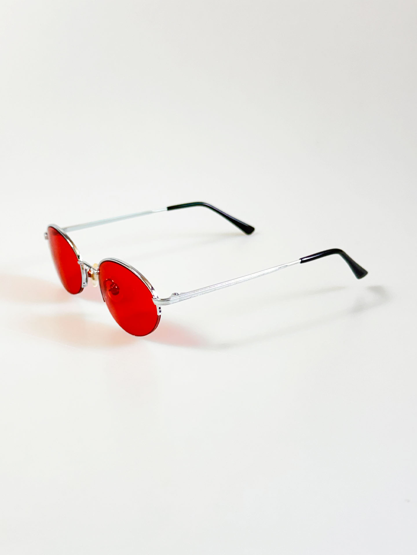 90's Silver Metal Semi-Rimless Oval Red Tinted Glasses