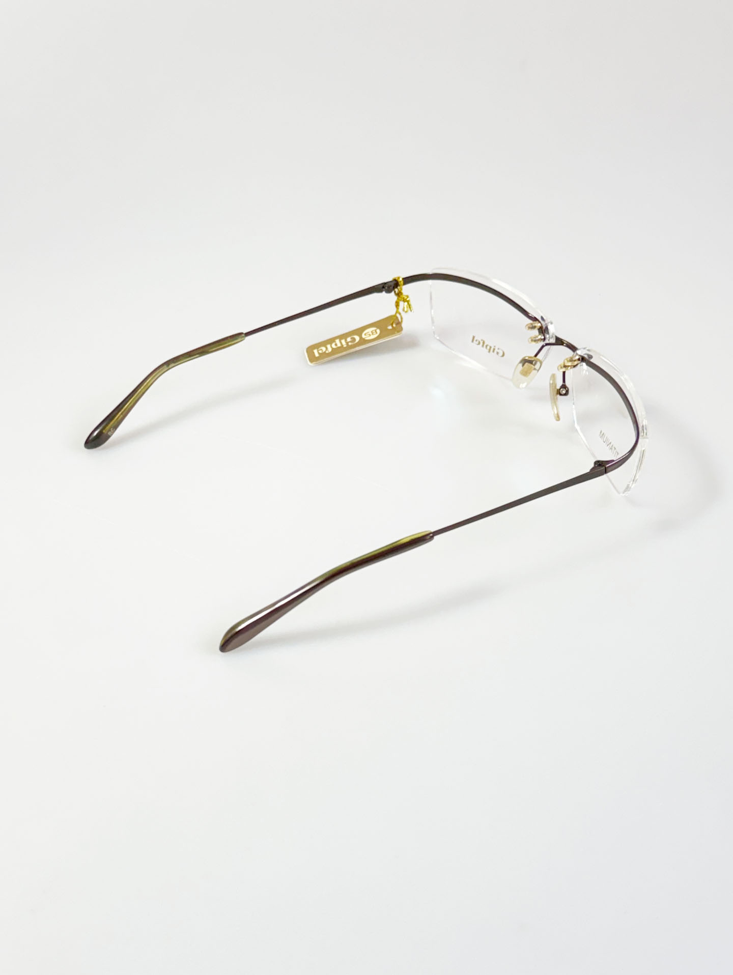 GIPFEL Brown Titanium Rimless Square Frame Glasses