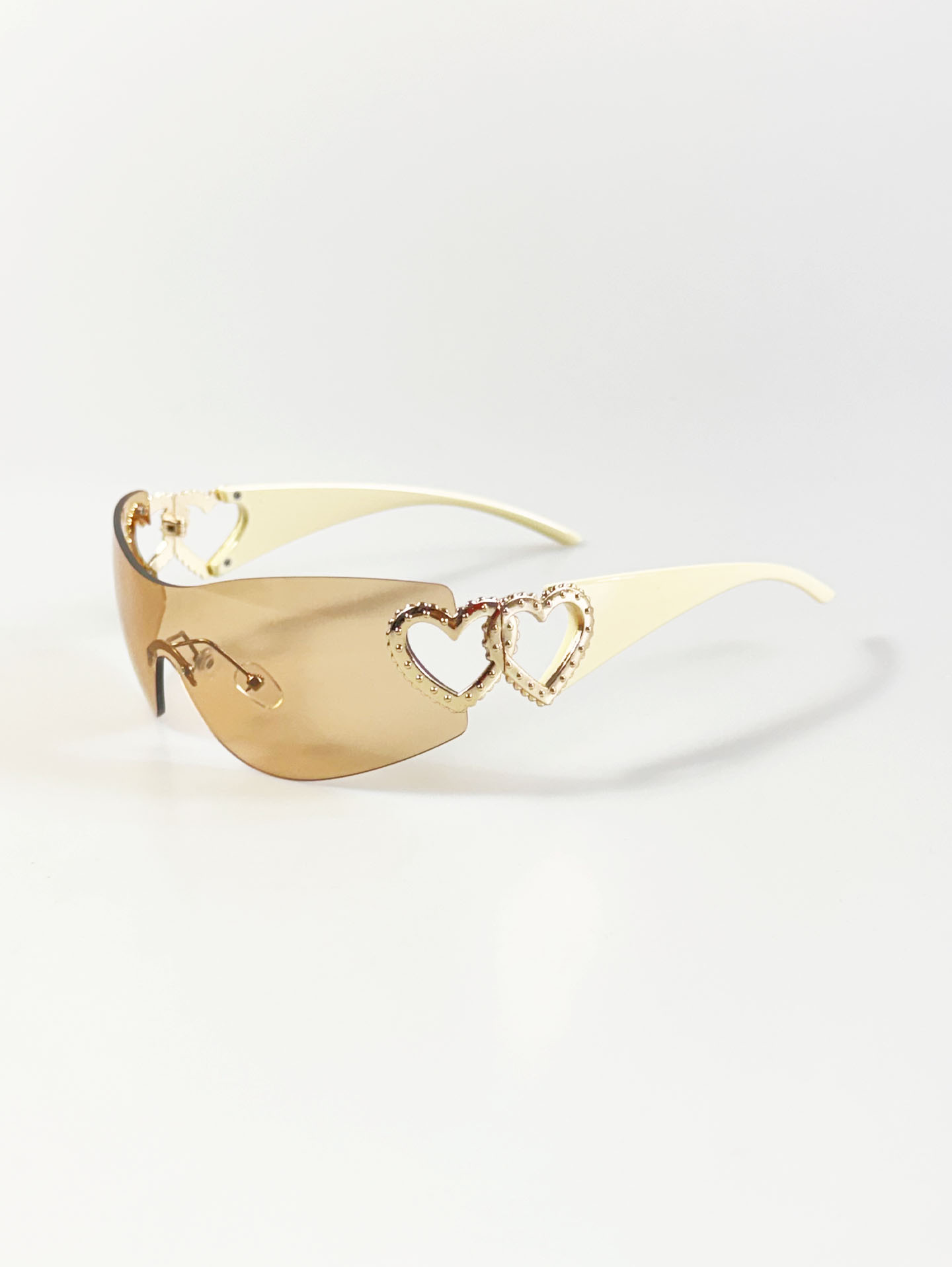 Heart Detail Orange Shield Wraparound Sunglasses